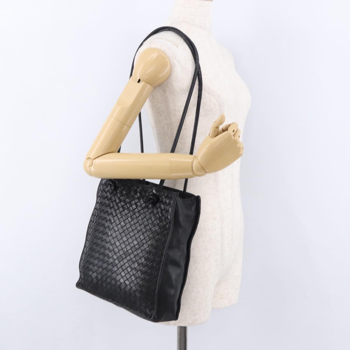 BOTTEGA VENETA INTRECCIATO Shoulder Bag Leather Black Gold Tone Auth 192836A