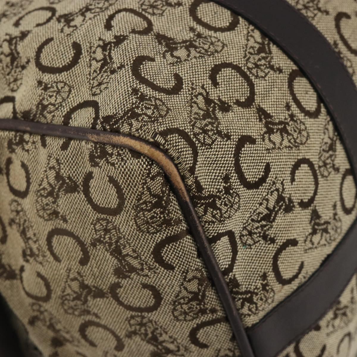 CELINE C Sulky Boston Bag Canvas Beige Gold Tone Auth 192838