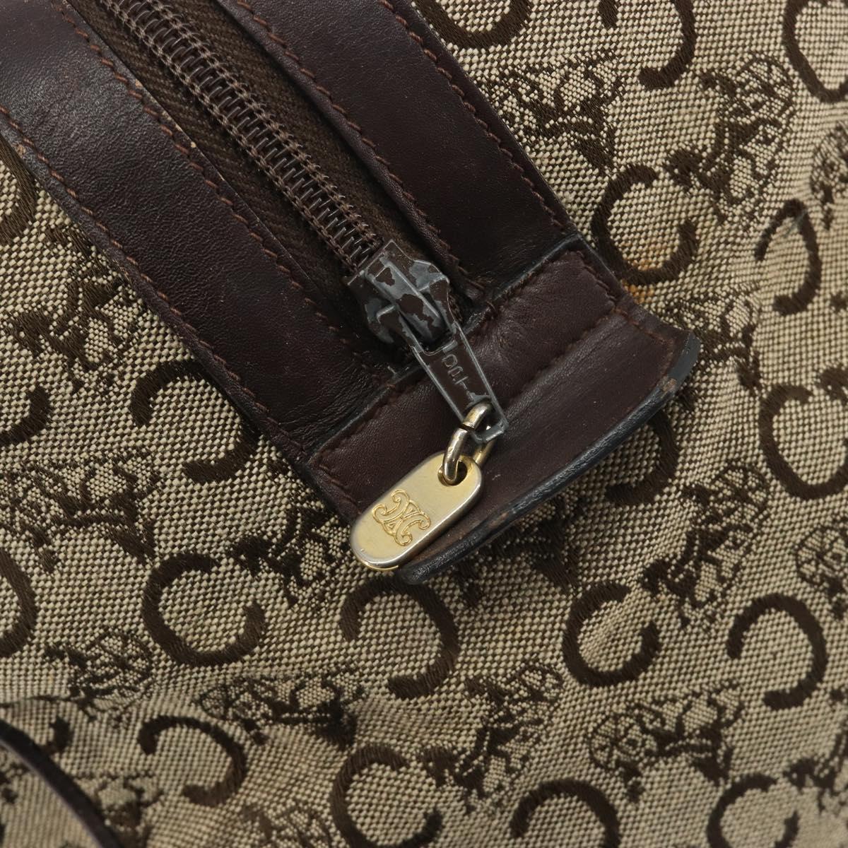 CELINE C Sulky Boston Bag Canvas Beige Gold Tone Auth 192838