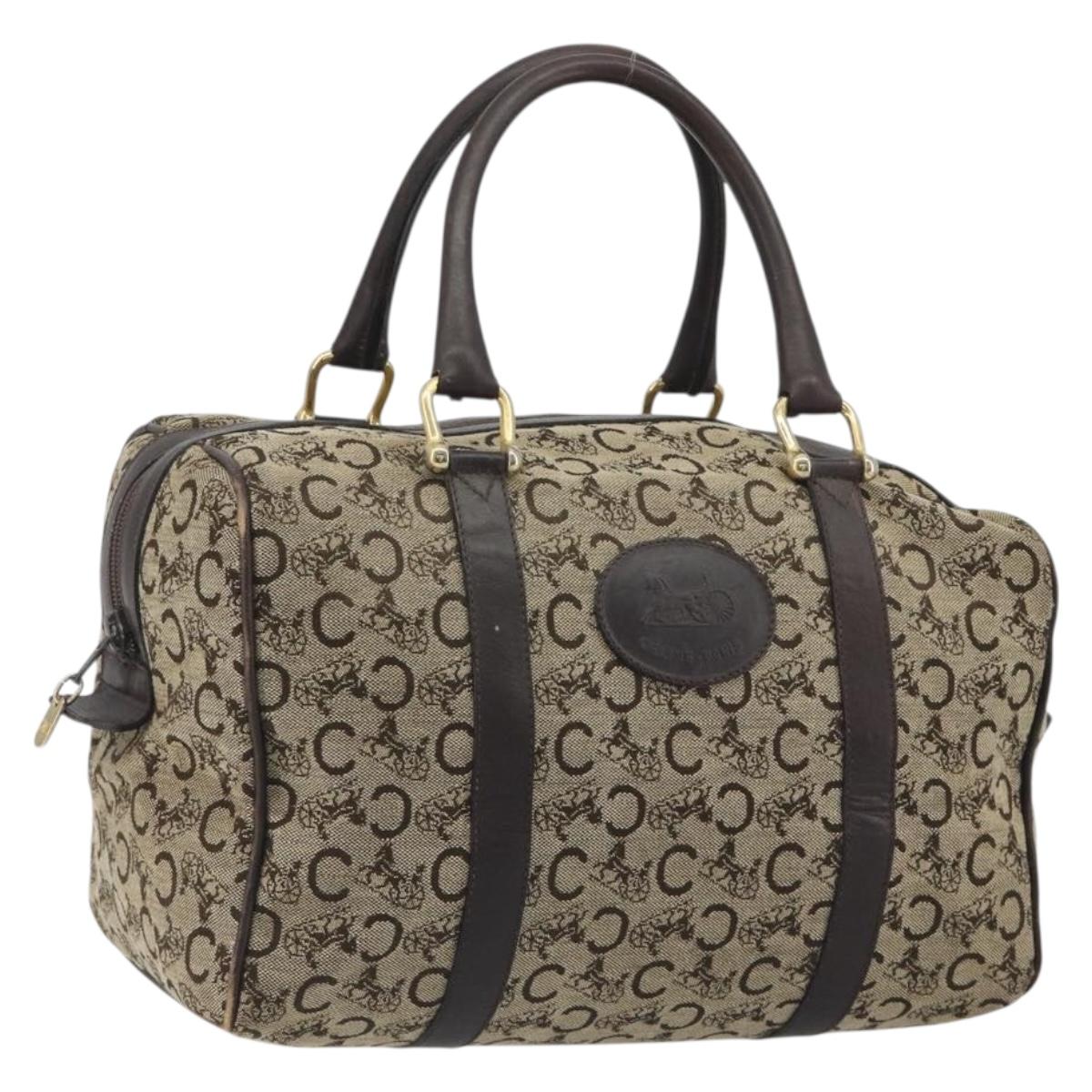 CELINE C Sulky Boston Bag Canvas Beige Gold Tone Auth 192838