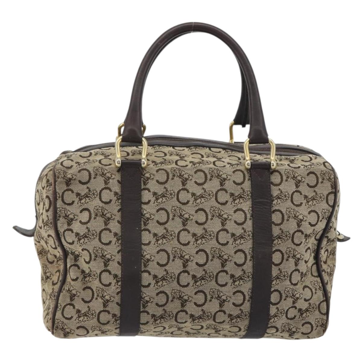 CELINE C Sulky Boston Bag Canvas Beige Gold Tone Auth 192838