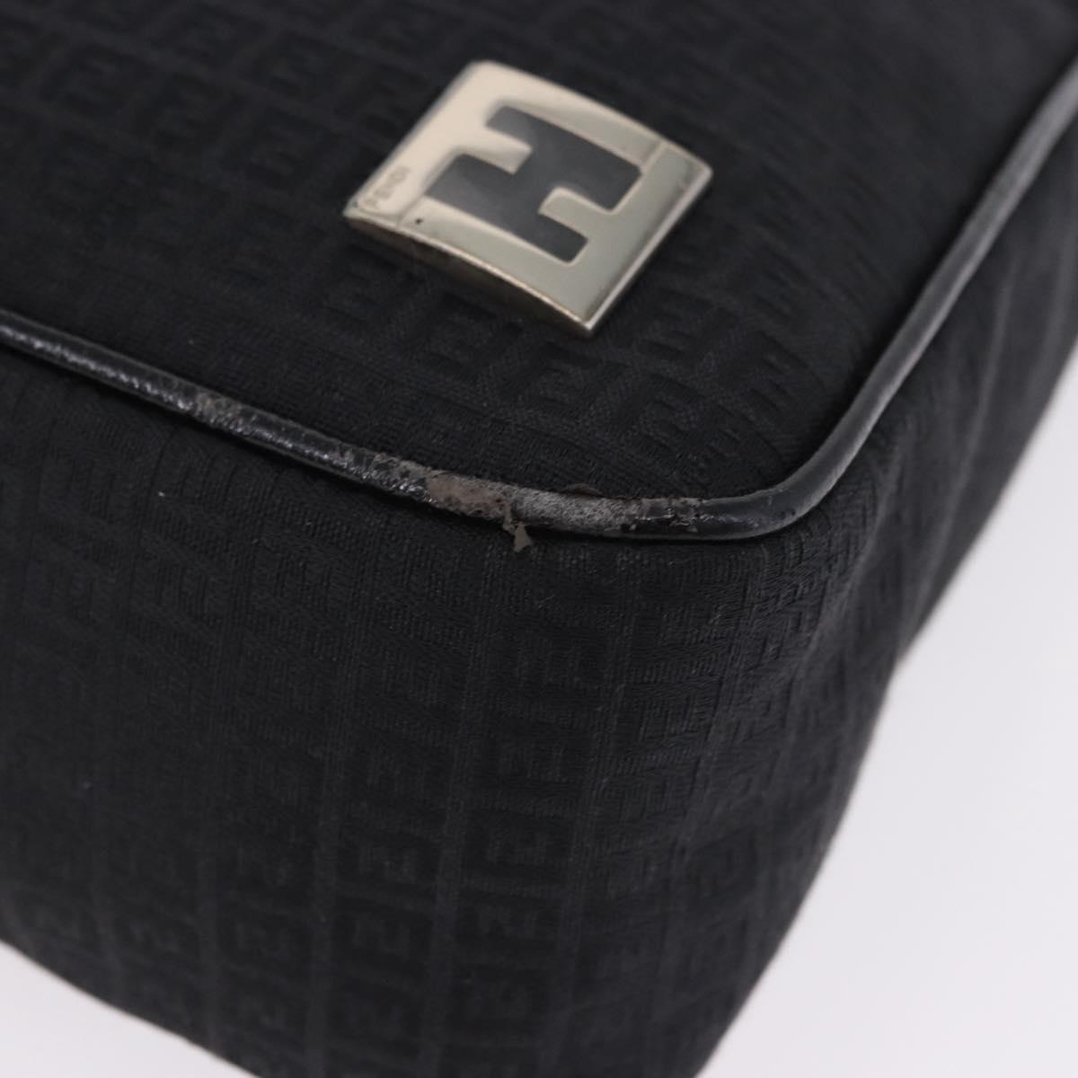 FENDI Zucchino Canvas Shoulder Bag Black Silver 8BR169 Auth 192840