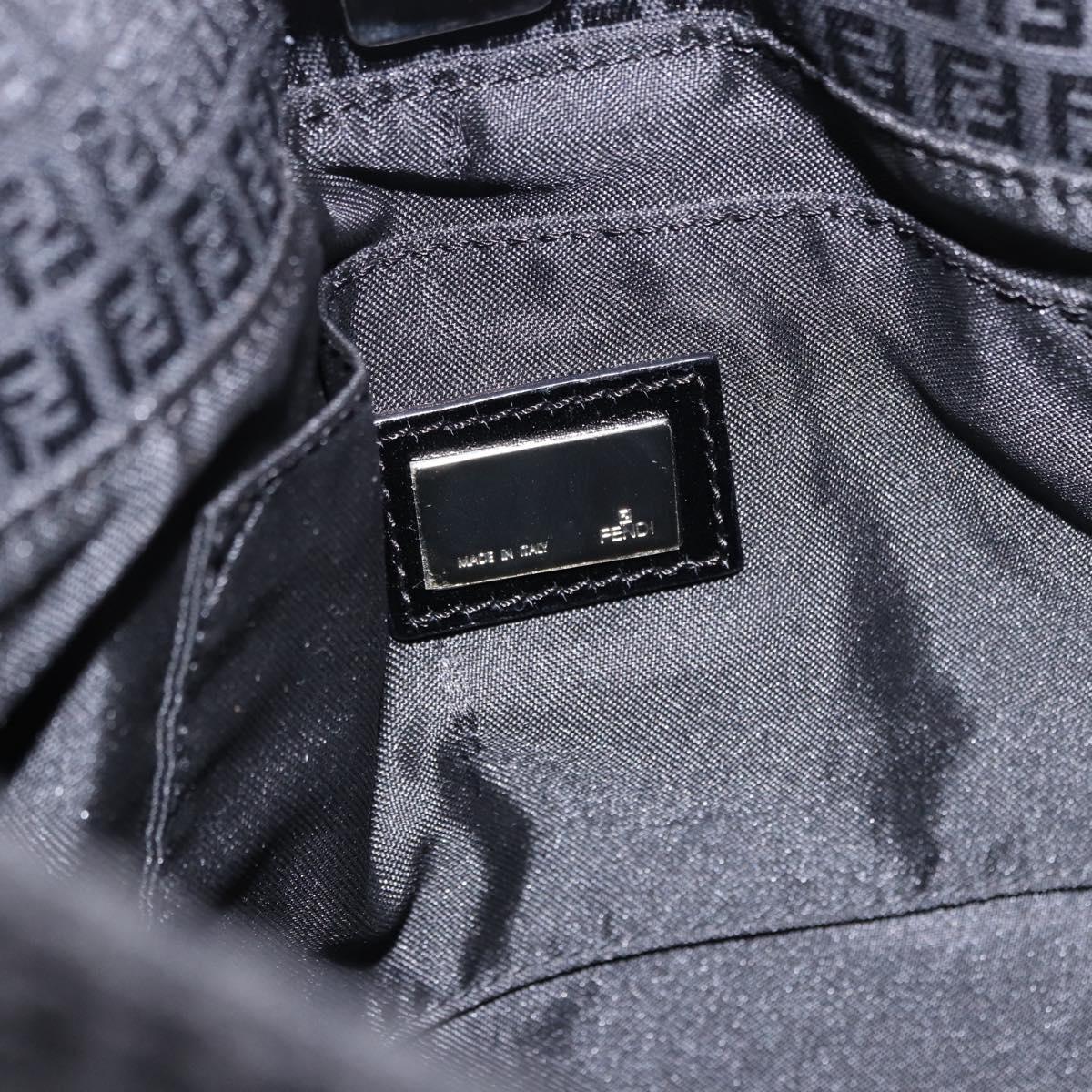 FENDI Zucchino Canvas Shoulder Bag Black Silver 8BR169 Auth 192840