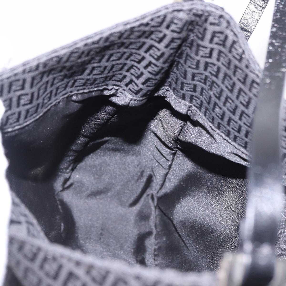 FENDI Zucchino Canvas Shoulder Bag Black Silver 8BR169 Auth 192840