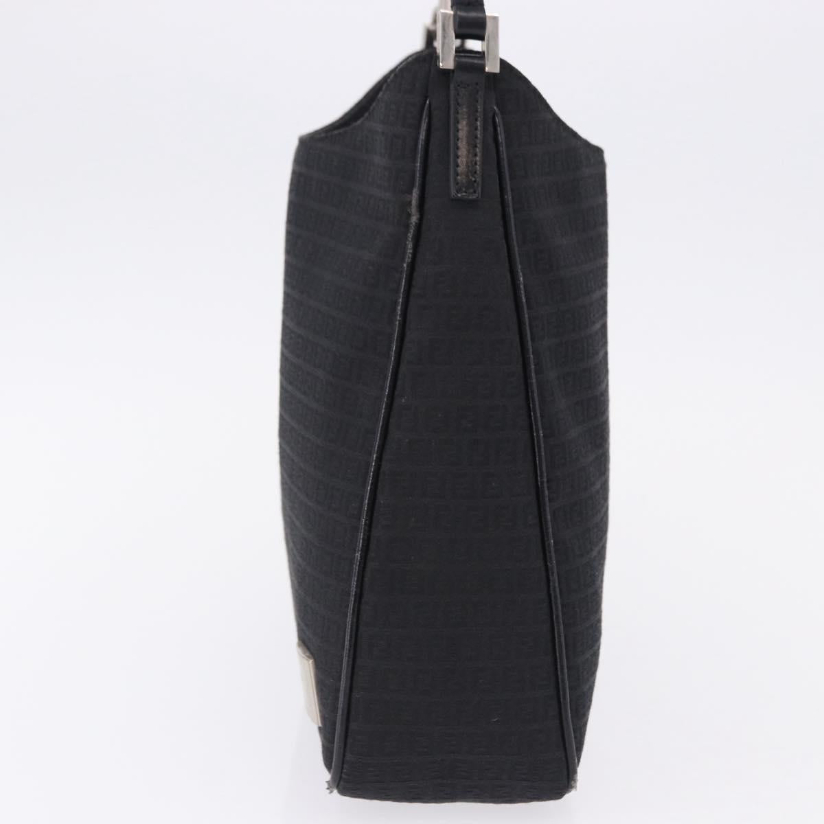 FENDI Zucchino Canvas Shoulder Bag Black Silver 8BR169 Auth 192840