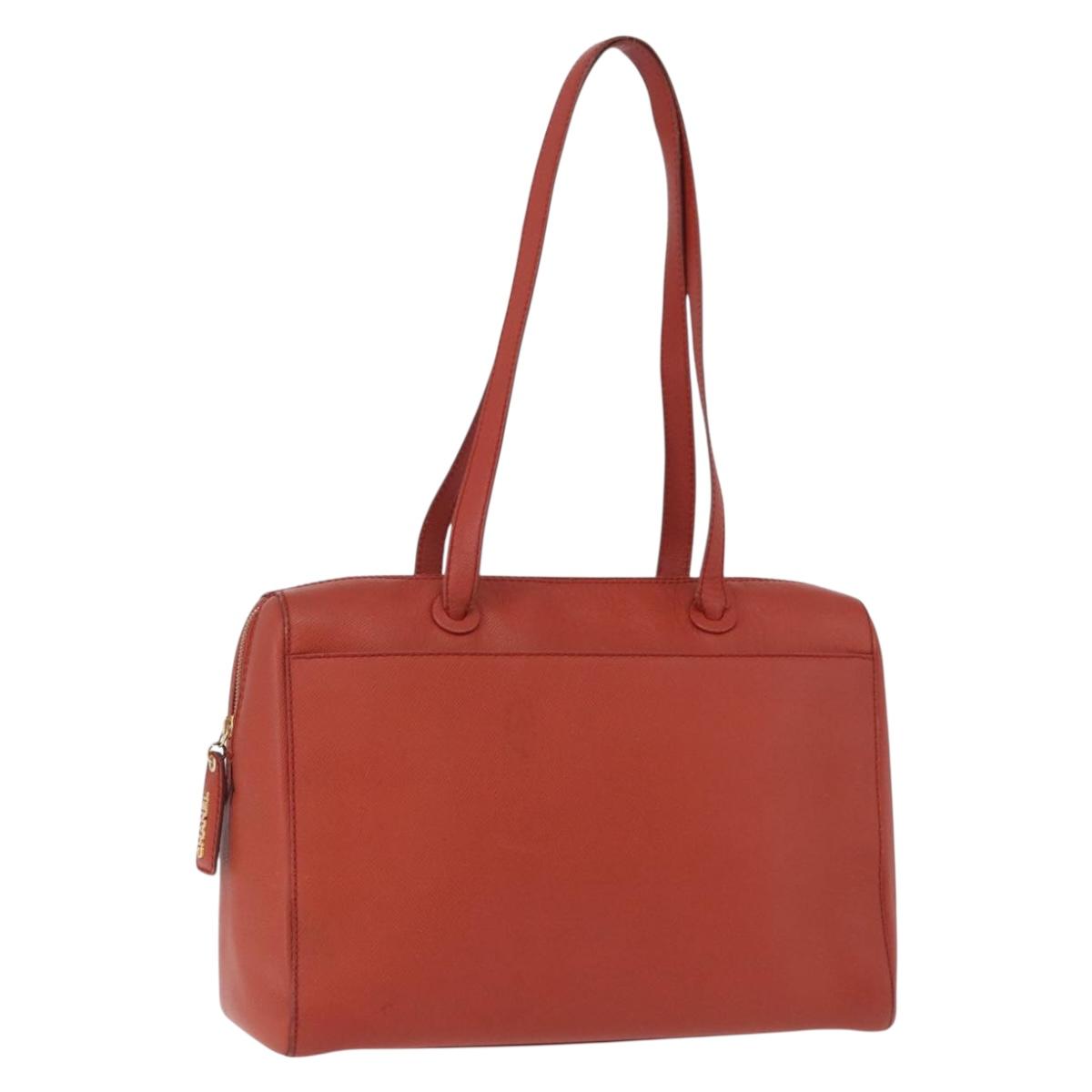 CHANEL Tote Bag Leather Orange Gold Tone CC Auth 192841