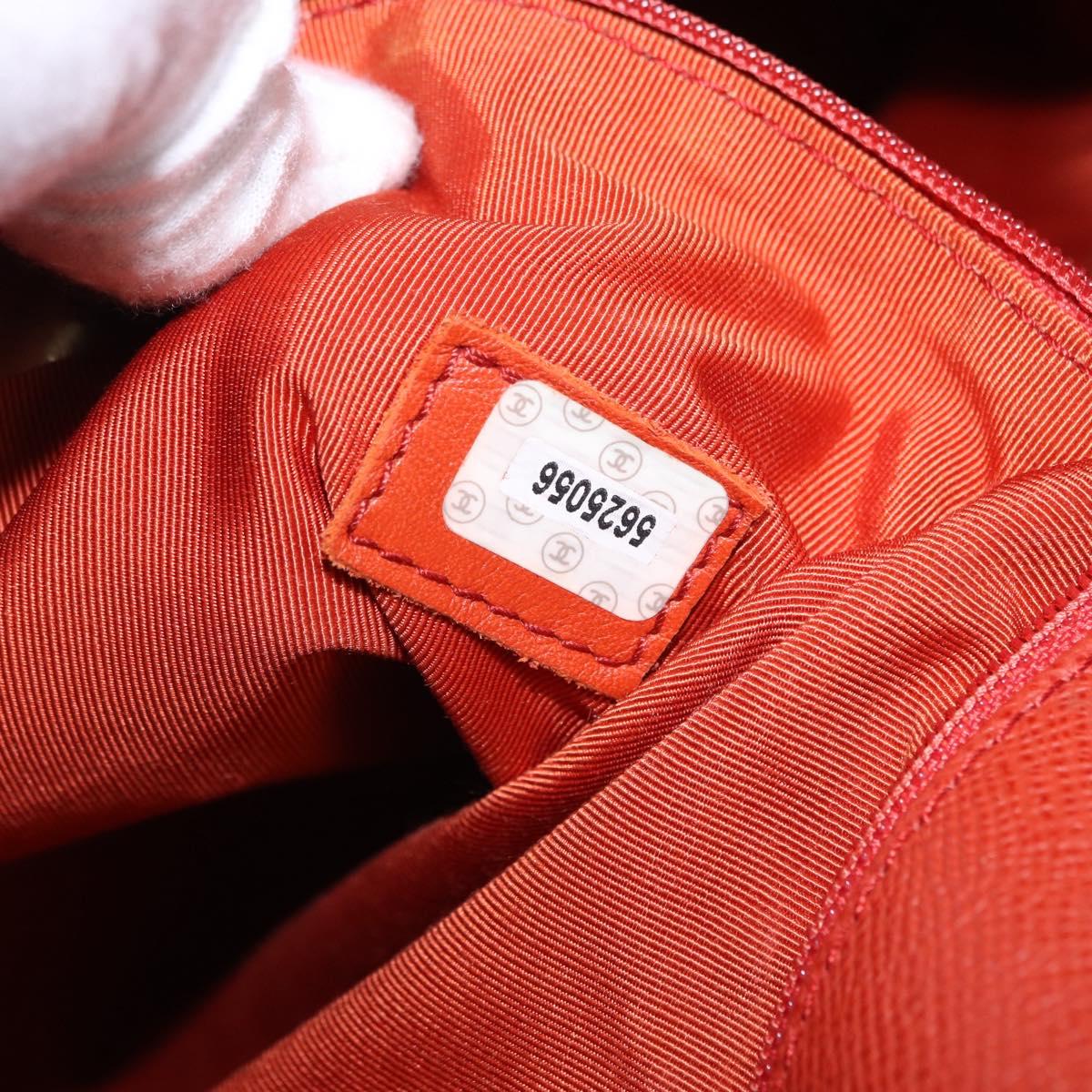 CHANEL Tote Bag Leather Orange Gold Tone CC Auth 192841