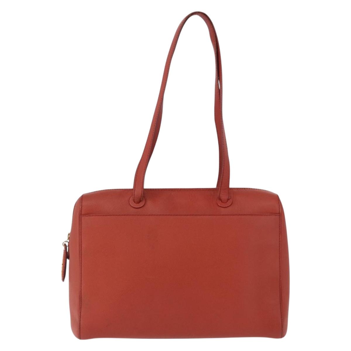 CHANEL Tote Bag Leather Orange Gold Tone CC Auth 192841