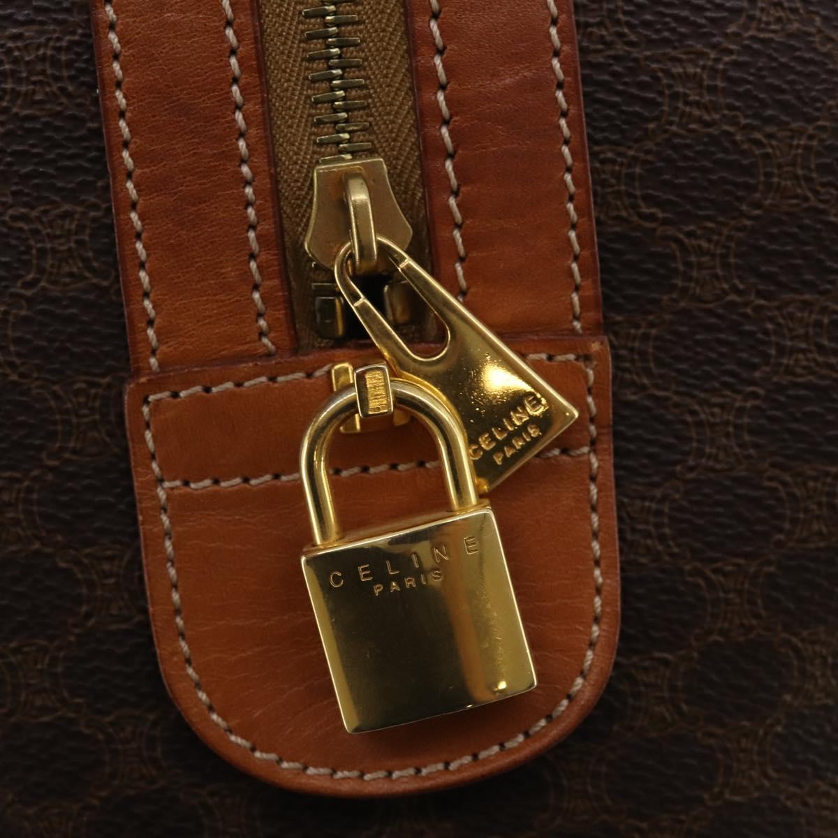 CELINE Macadam Boston Bag PVC Leather Brown Gold Tone Auth 192843A