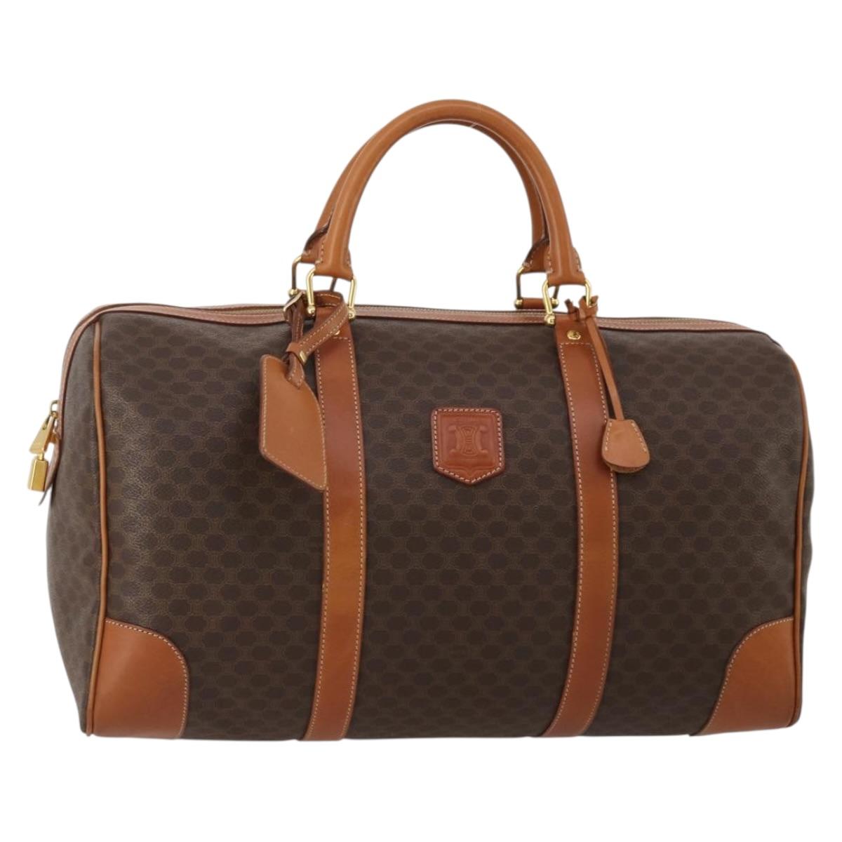 CELINE Macadam Boston Bag PVC Leather Brown Gold Tone Auth 192843A