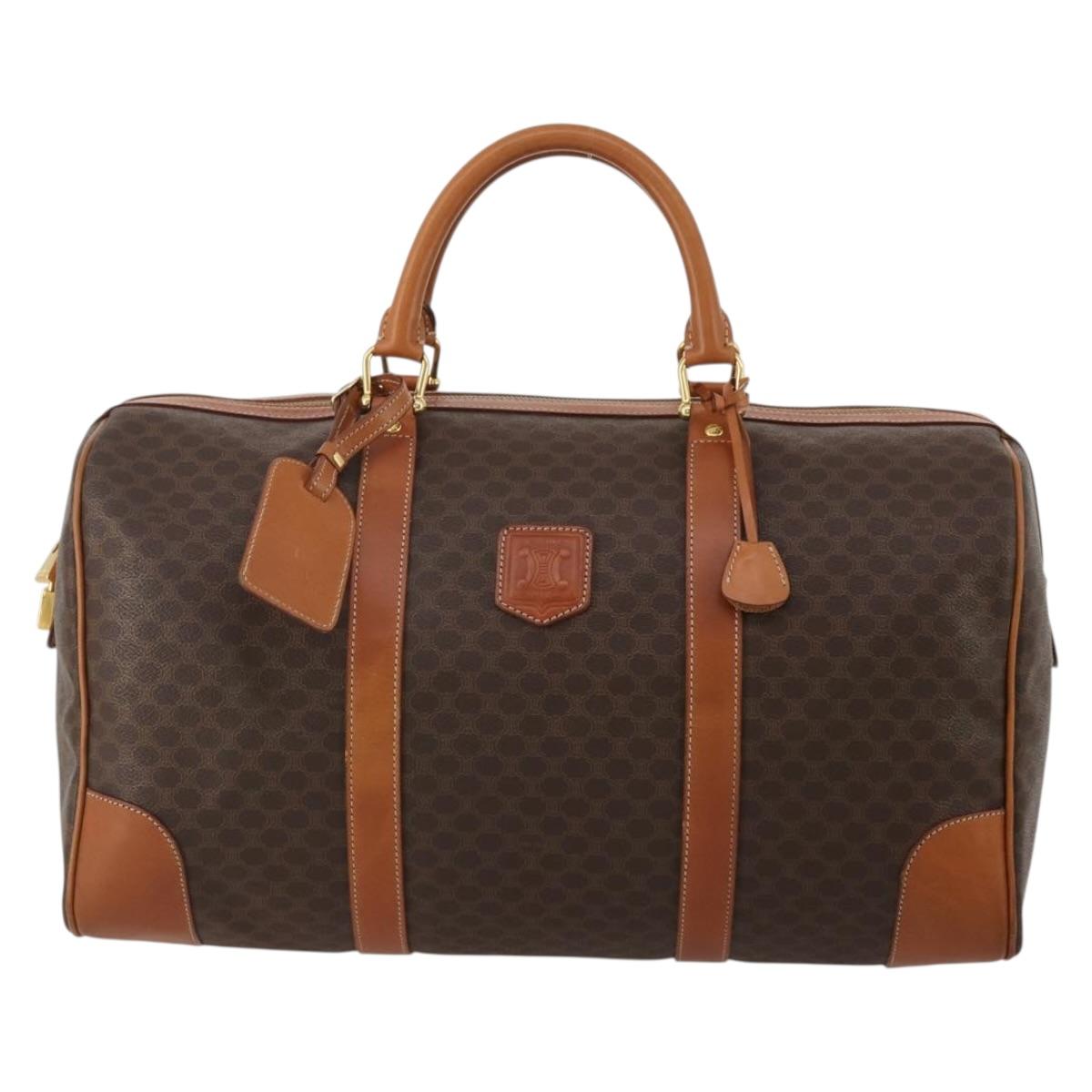 CELINE Macadam Boston Bag PVC Leather Brown Gold Tone Auth 192843A
