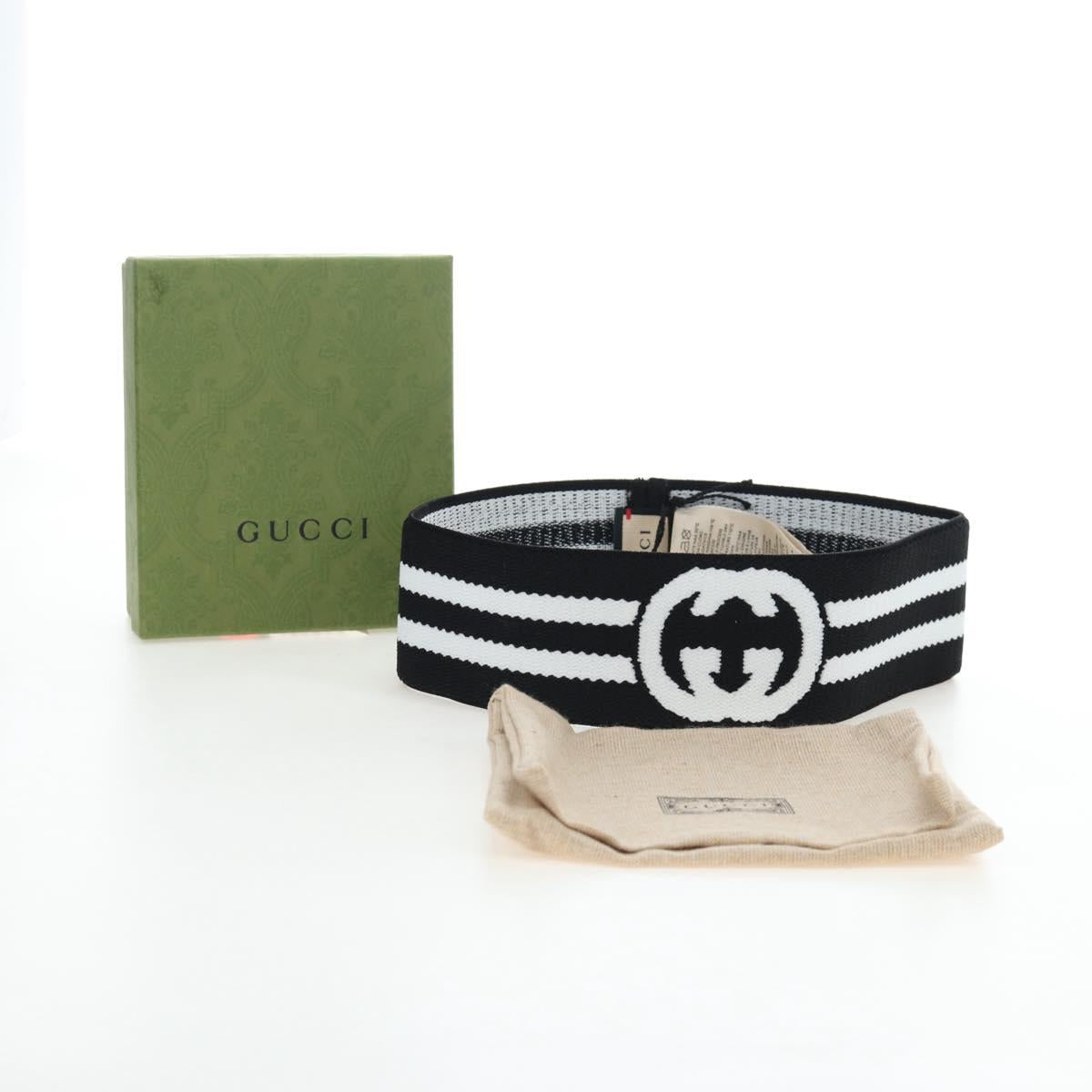 GUCCI Hair Band Polyester White Black Auth 192853M