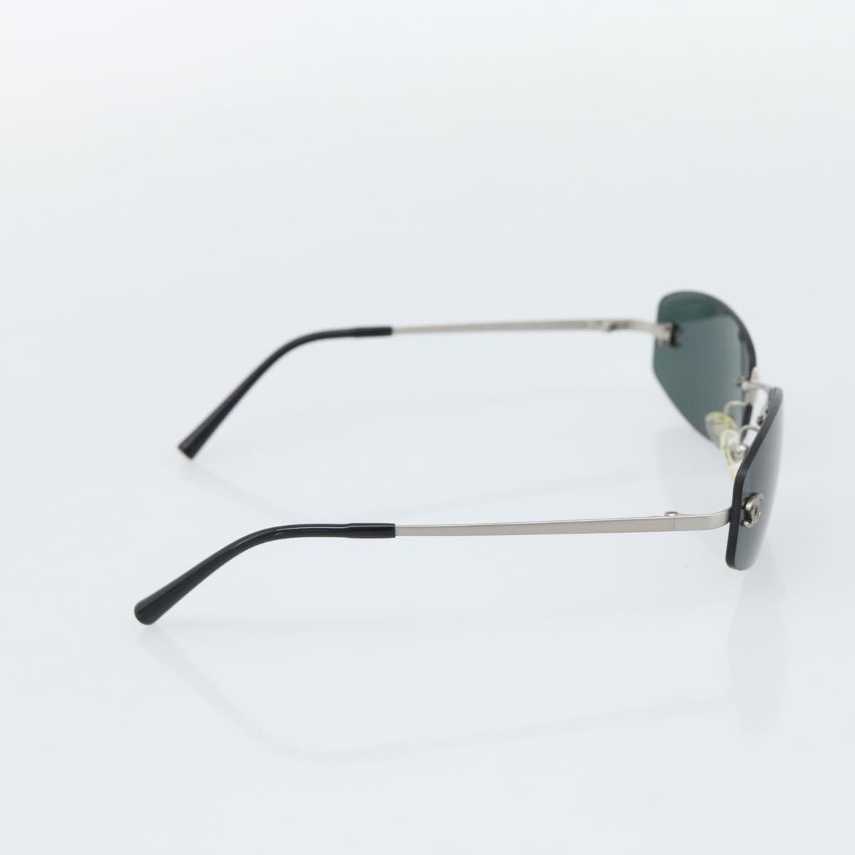 CHANEL COCO Mark Sunglasses Metal Silver Black CC Auth 192855M