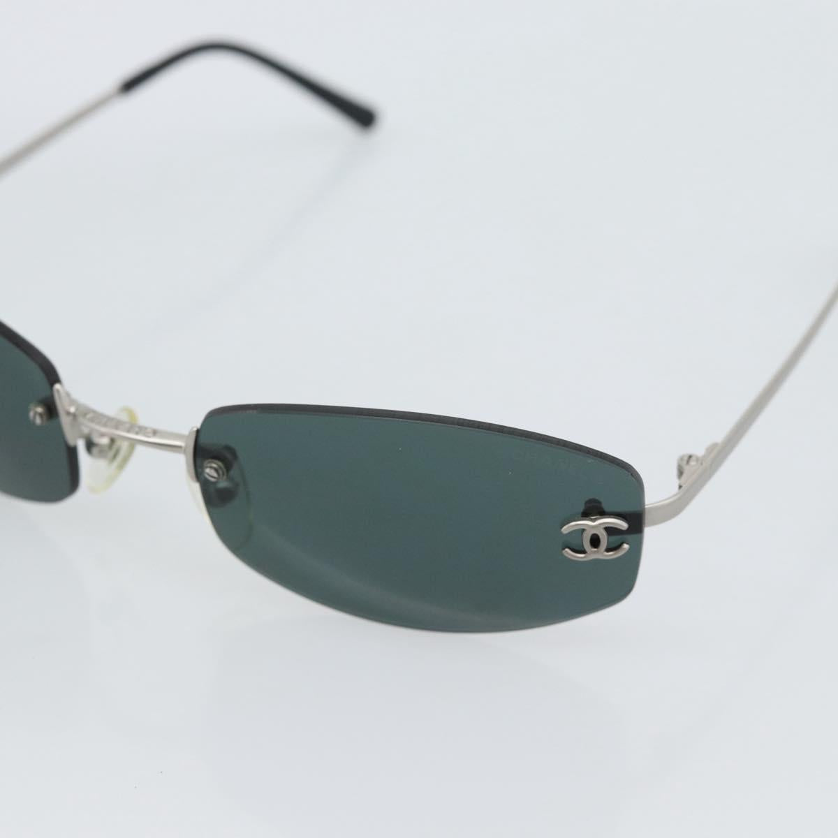 CHANEL COCO Mark Sunglasses Metal Silver Black CC Auth 192855M