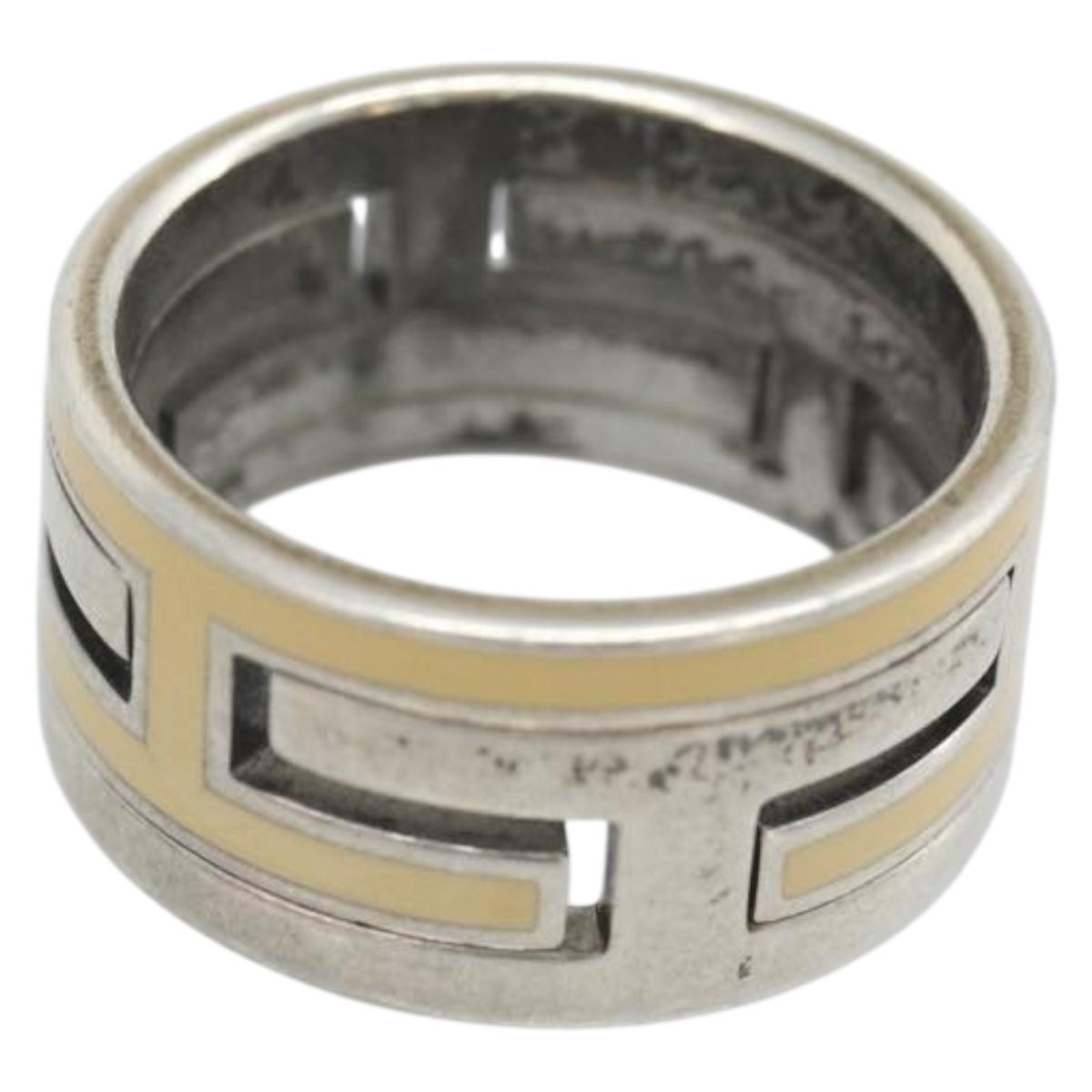 HERMES Move Ash Ring Ag925 Silver Beige Auth 192856M