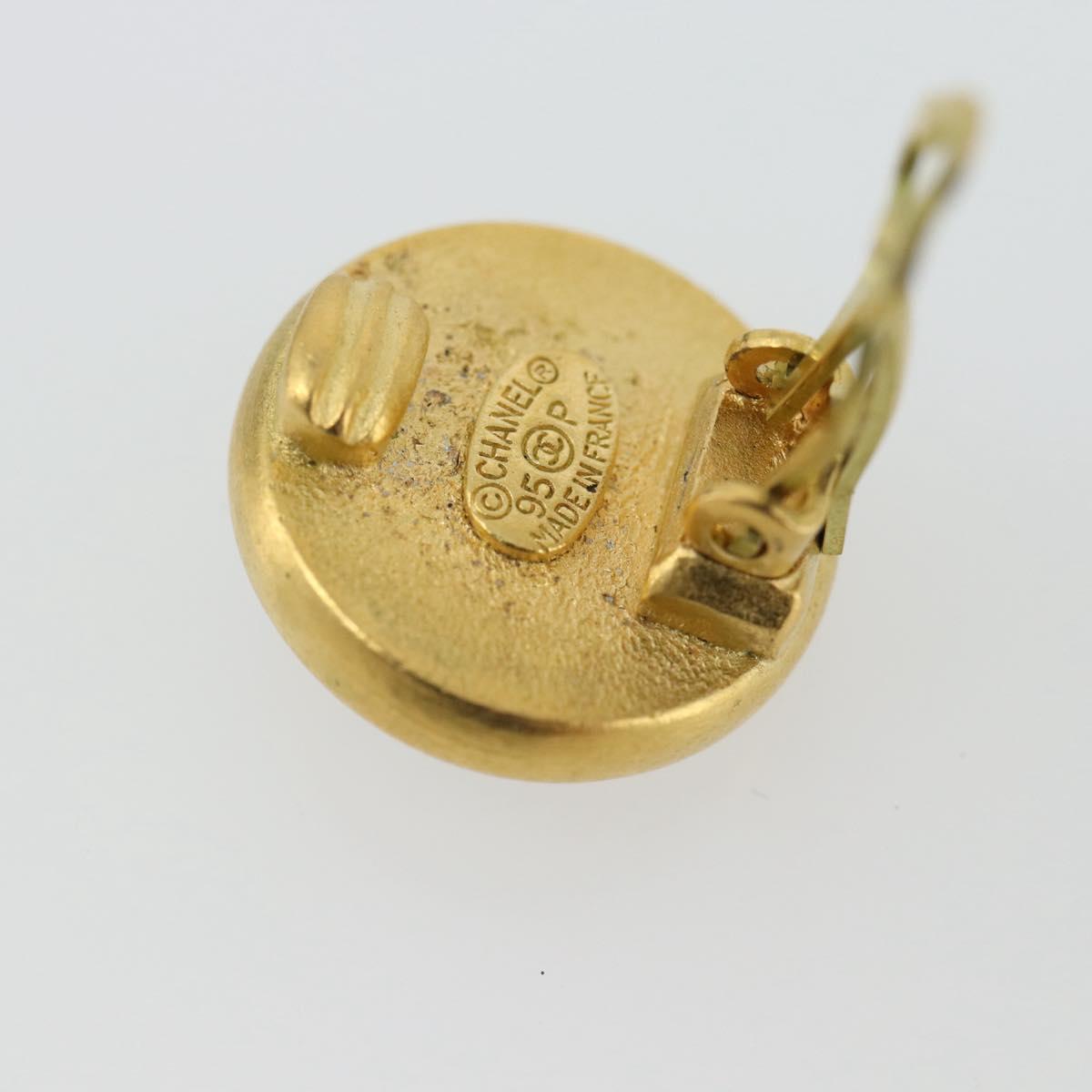 CHANEL Earring Metal Gold Tone Red CC Auth 192857V