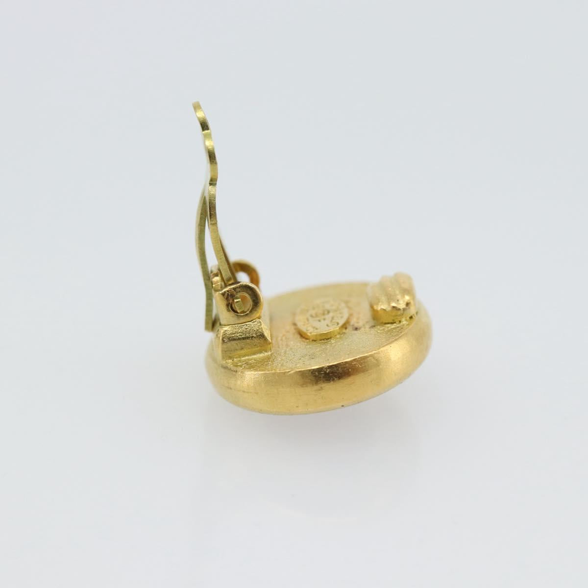CHANEL Earring Metal Gold Tone Red CC Auth 192857V