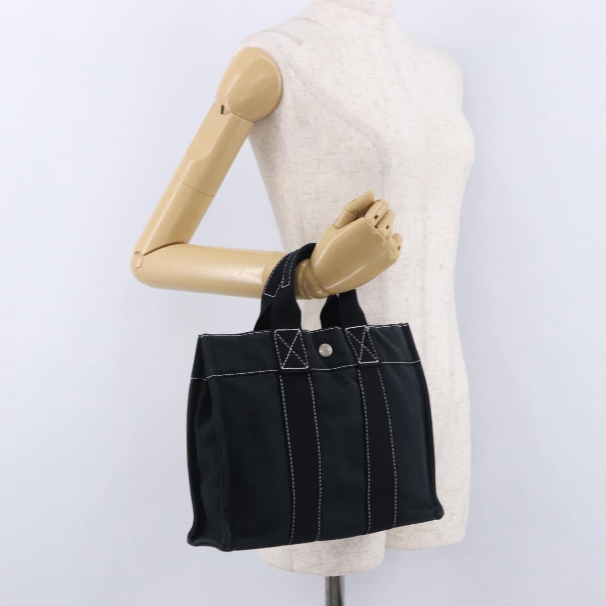 HERMES Fourre Tout PM Hand Bag Canvas Black Silver Auth 192872