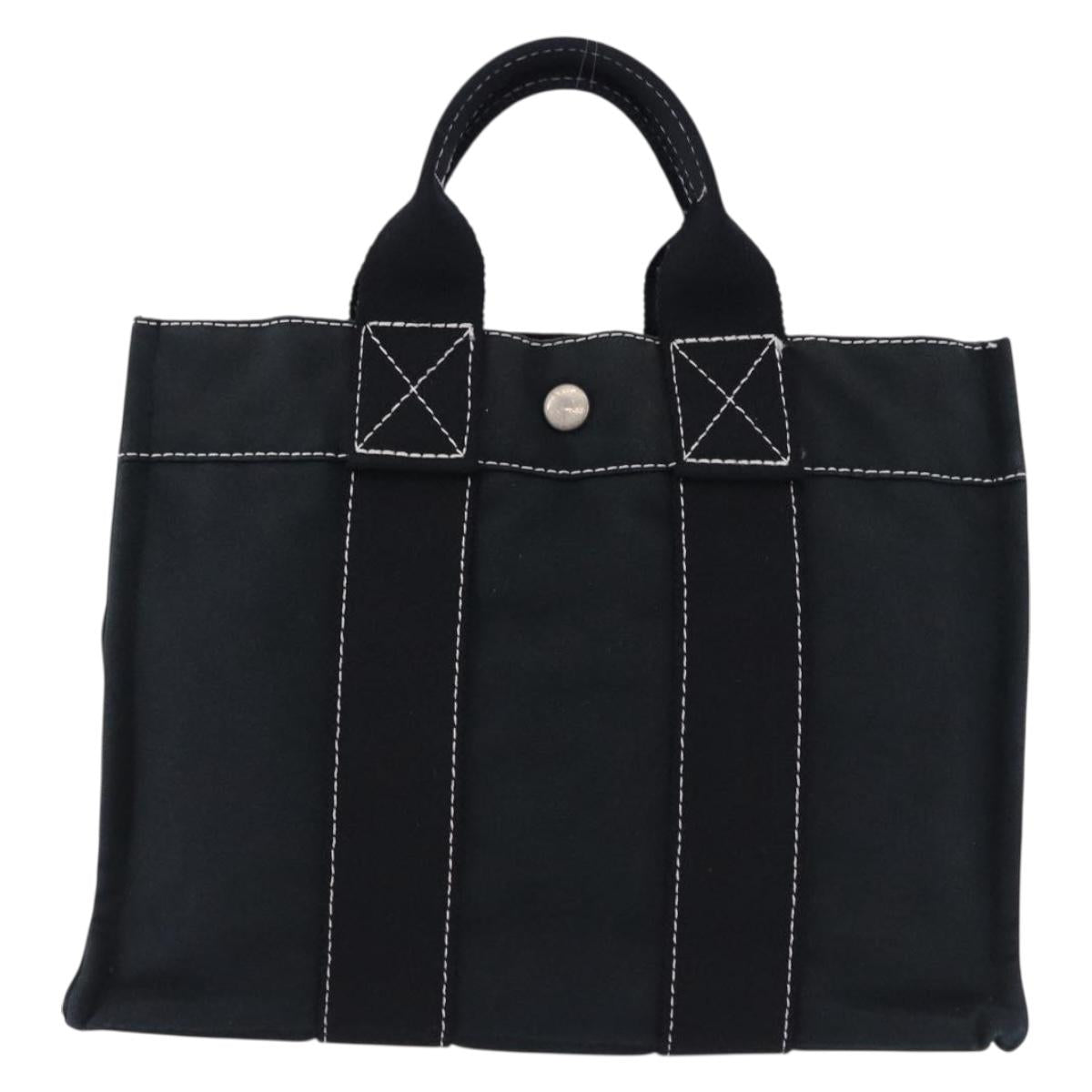 HERMES Fourre Tout PM Hand Bag Canvas Black Silver Auth 192872