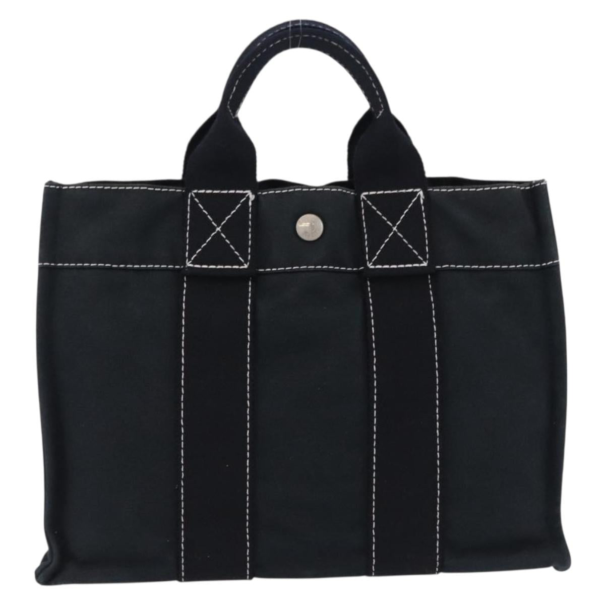 HERMES Fourre Tout PM Hand Bag Canvas Black Silver Auth 192872