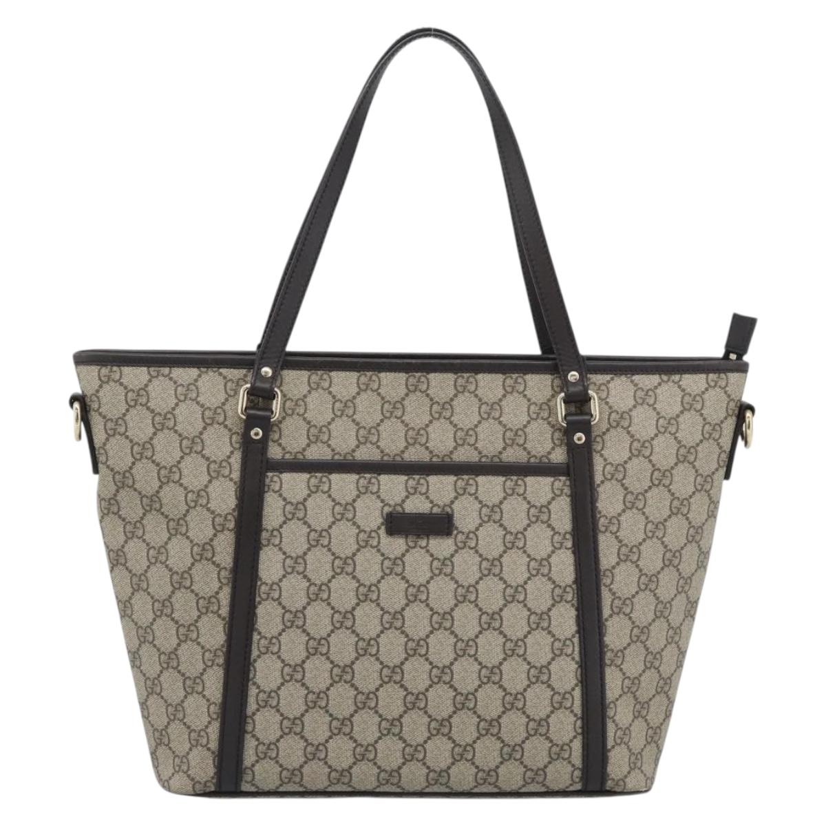 GUCCI GG Supreme Tote Bag PVC Leather Beige Gold Tone 388929 Auth 192875A