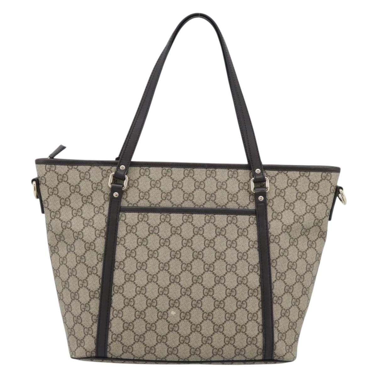GUCCI GG Supreme Tote Bag PVC Leather Beige Gold Tone 388929 Auth 192875A