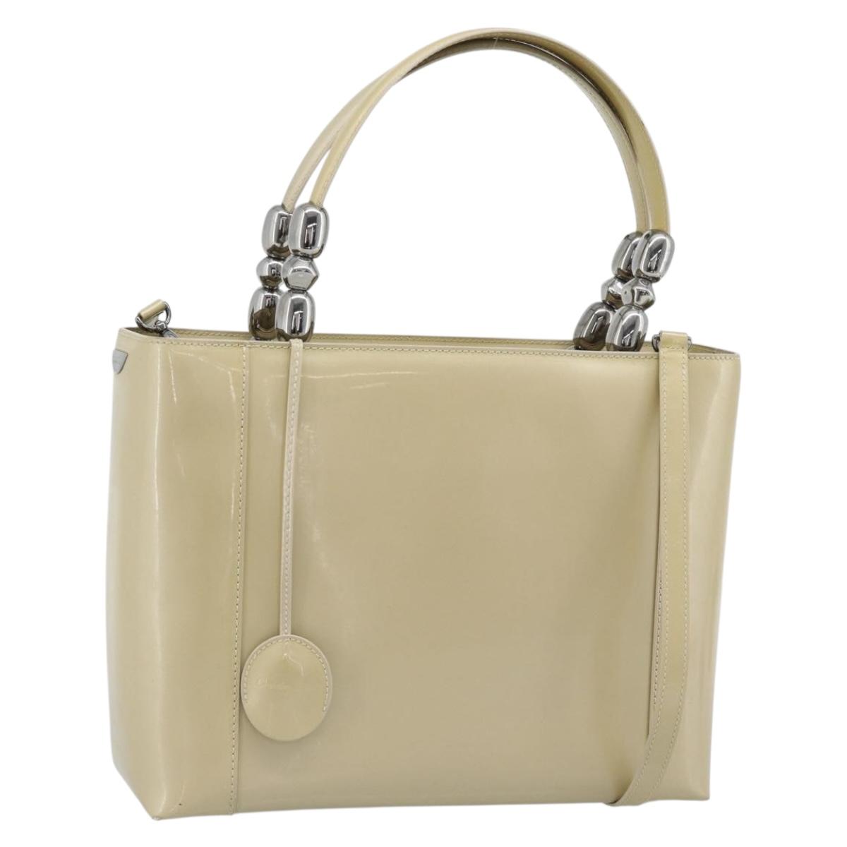 Christian Dior Maris Pearl Tote Bag Patent 2way Champagne Gold Auth 192876A