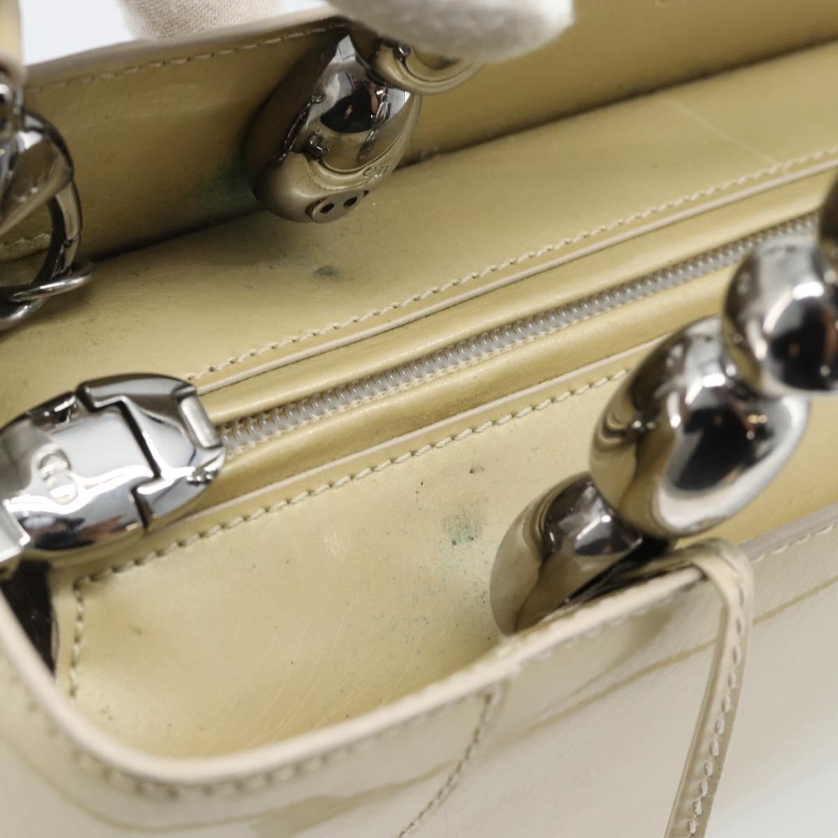 Christian Dior Maris Pearl Tote Bag Patent 2way Champagne Gold Auth 192876A