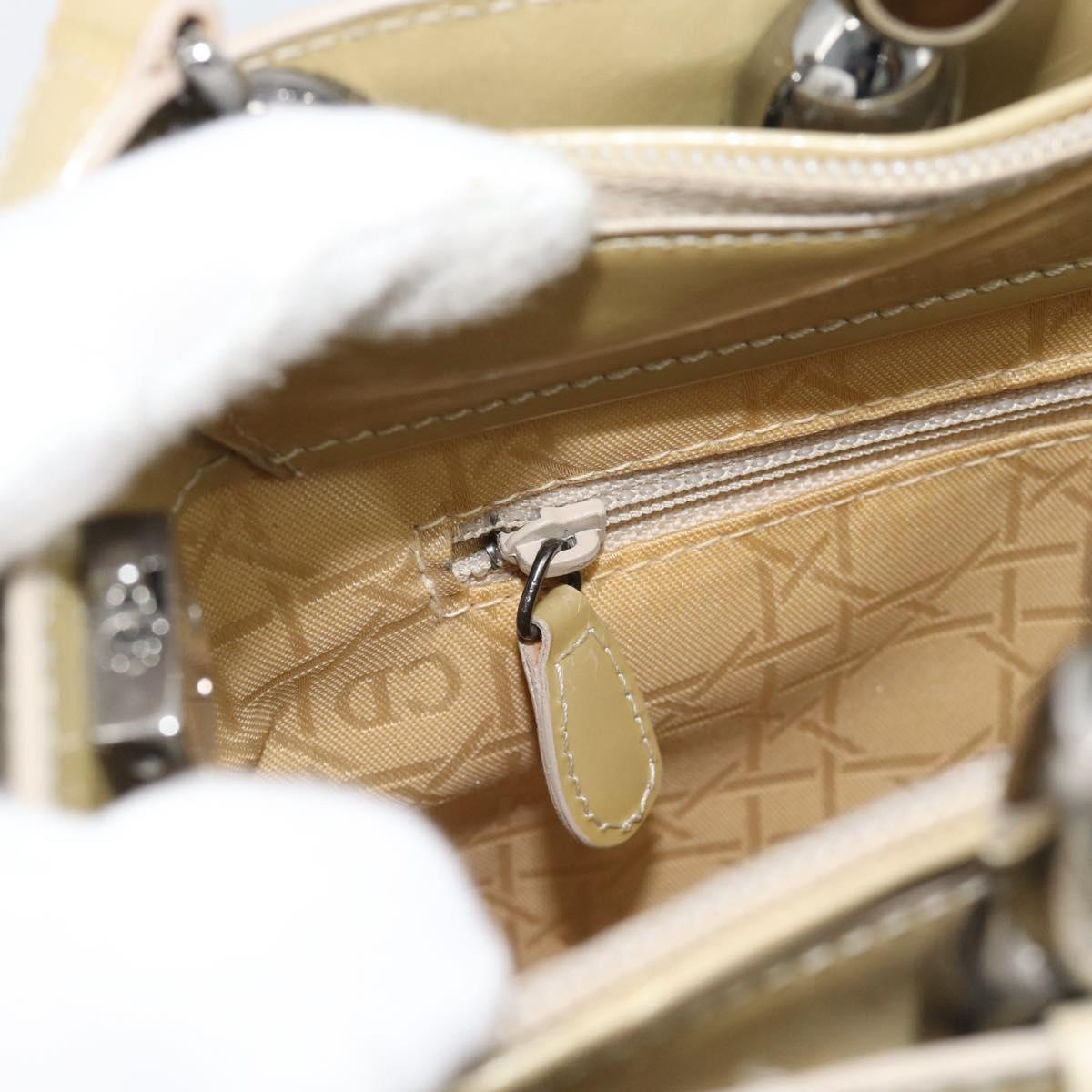 Christian Dior Maris Pearl Tote Bag Patent 2way Champagne Gold Auth 192876A