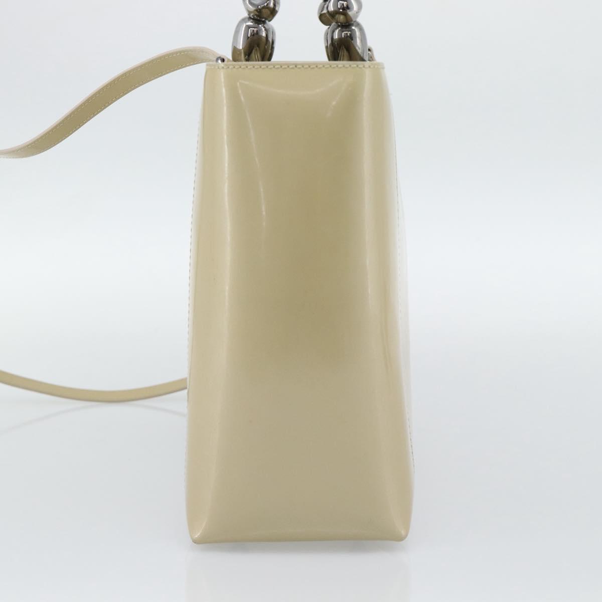 Christian Dior Maris Pearl Tote Bag Patent 2way Champagne Gold Auth 192876A