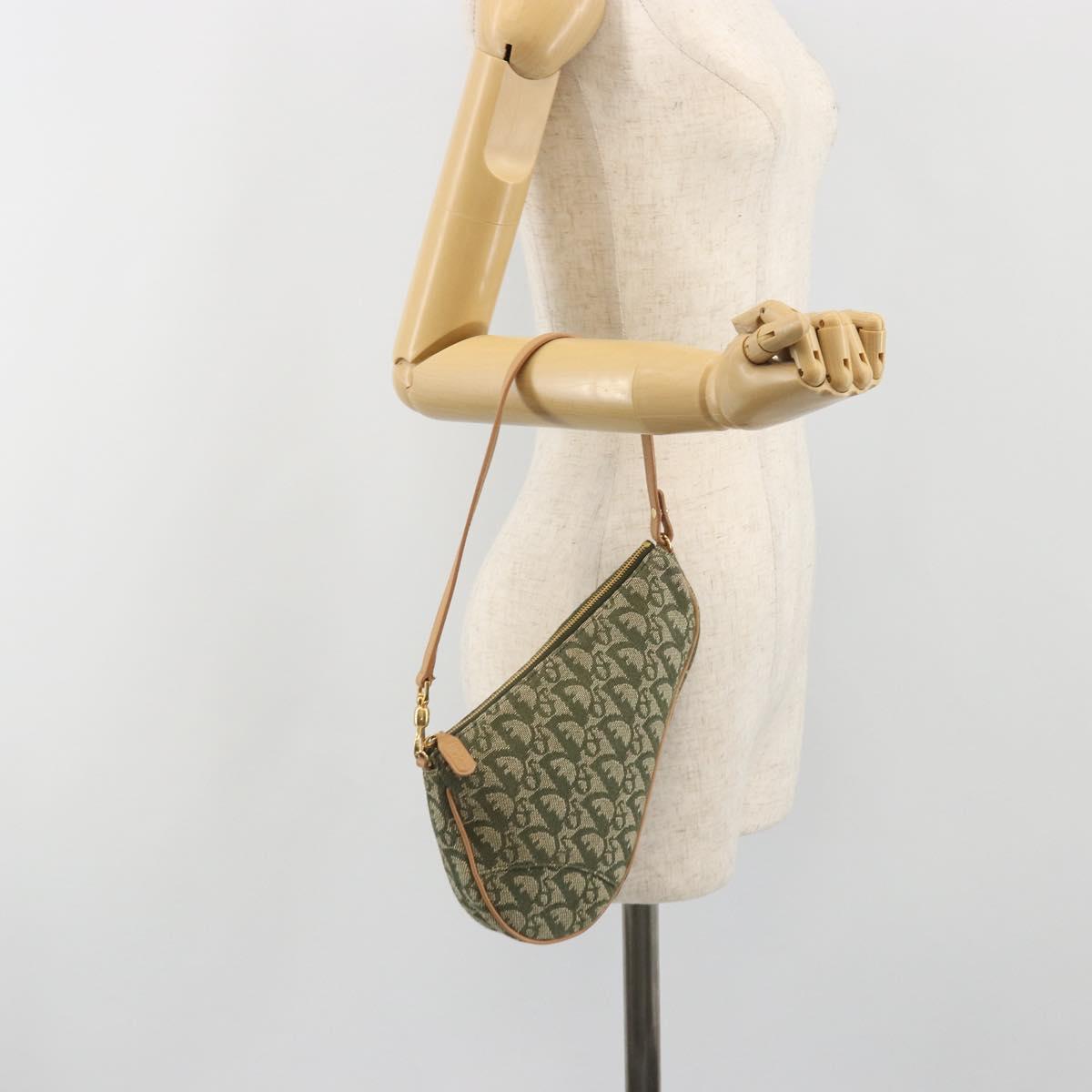 Christian Dior Trotter Canvas Saddle Pouch Khaki Gold Auth 192877V