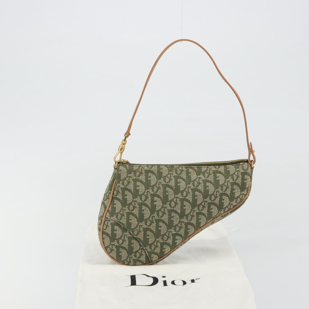Christian Dior Trotter Canvas Saddle Pouch Khaki Gold Auth 192877V