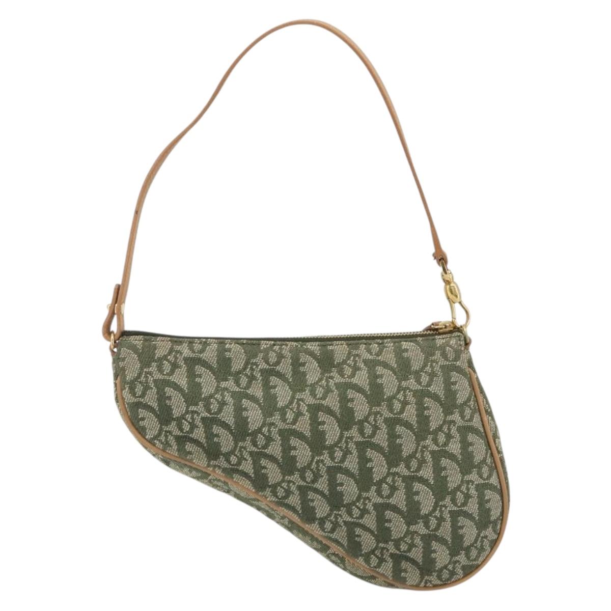 Christian Dior Trotter Canvas Saddle Pouch Khaki Gold Auth 192877V