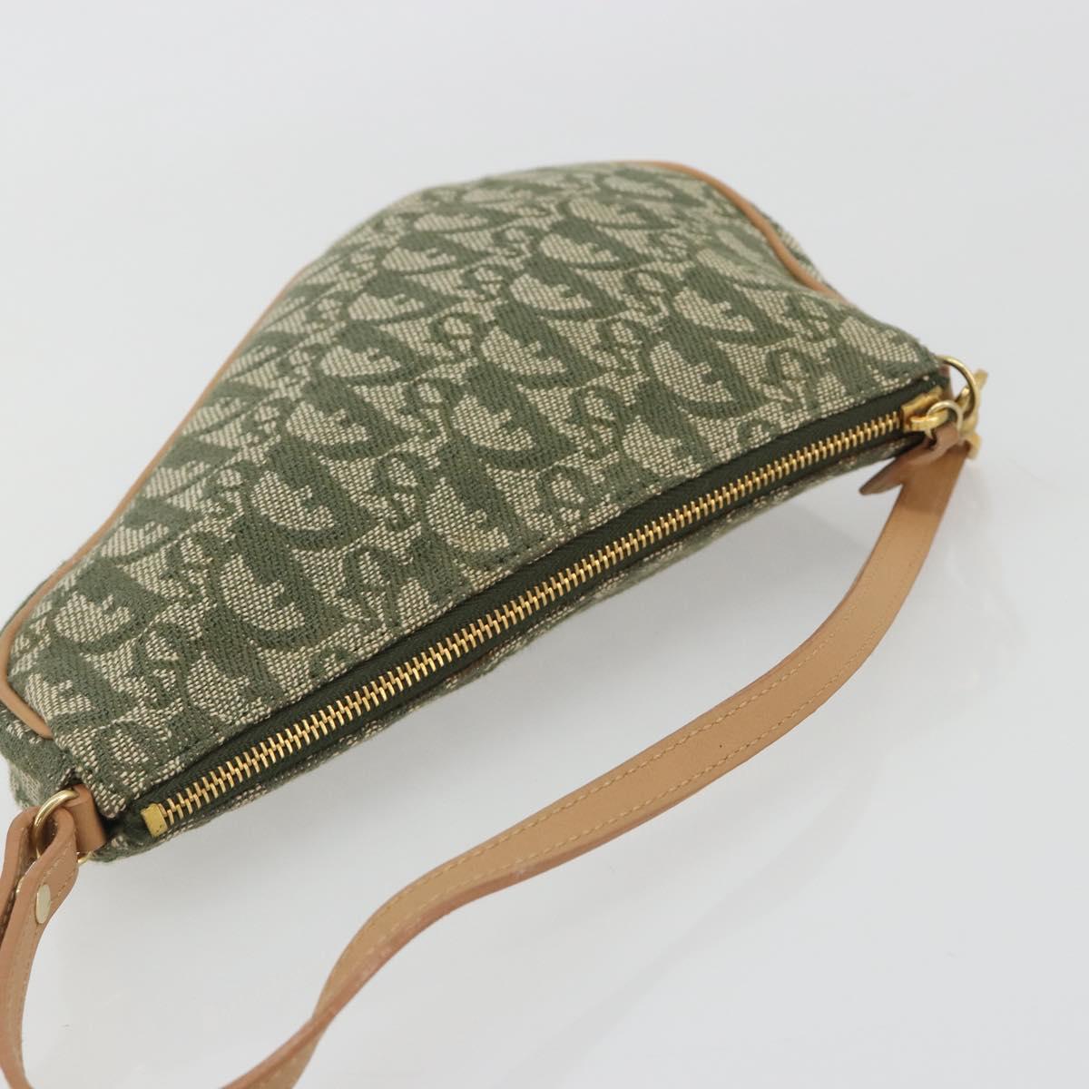 Christian Dior Trotter Canvas Saddle Pouch Khaki Gold Auth 192877V