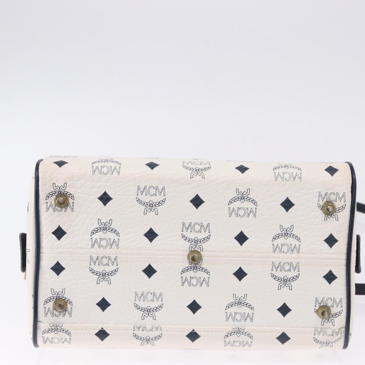 MCM Vicetos Boston Bag PVC Leather 2way White Gold Tone Auth 192878A