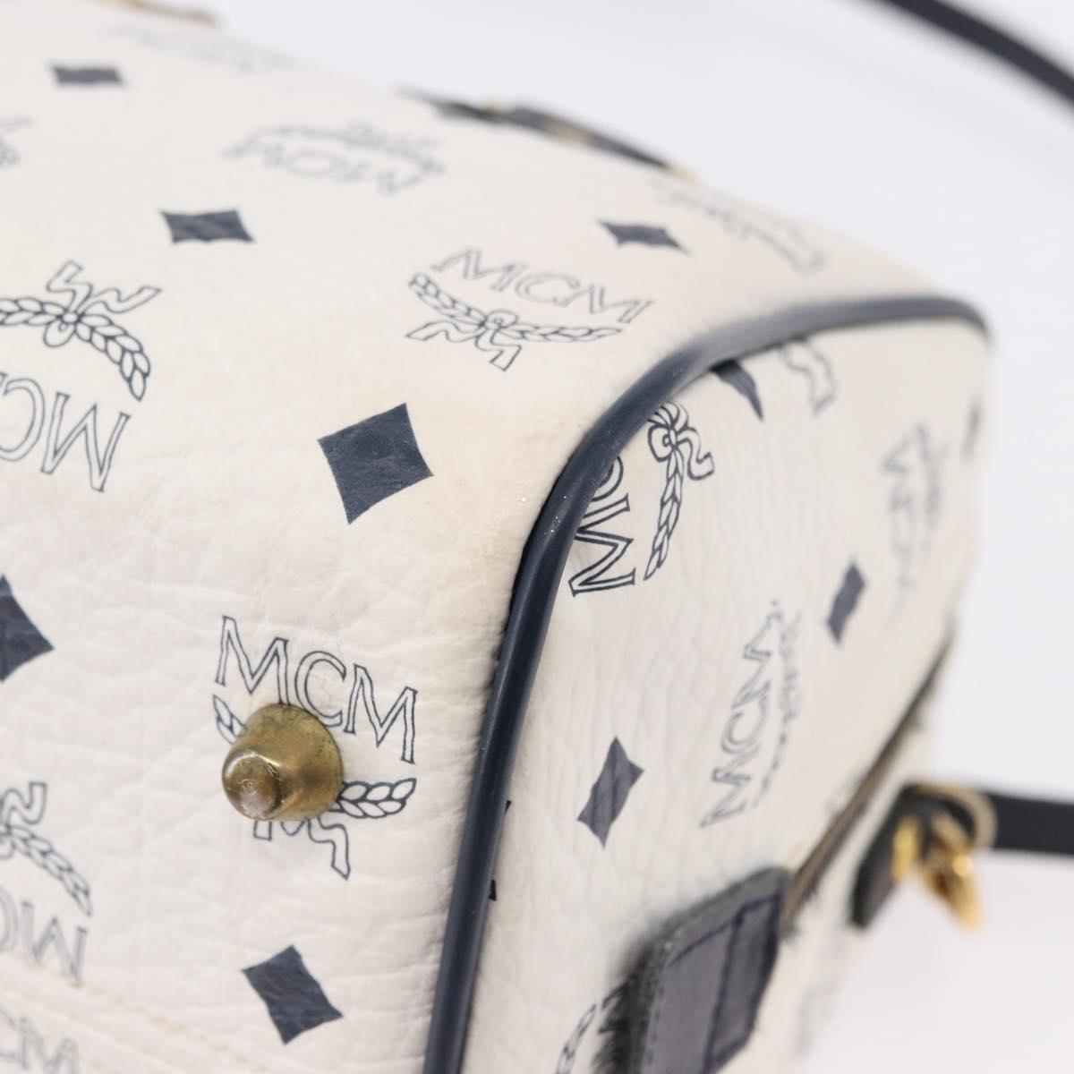 MCM Vicetos Boston Bag PVC Leather 2way White Gold Tone Auth 192878A
