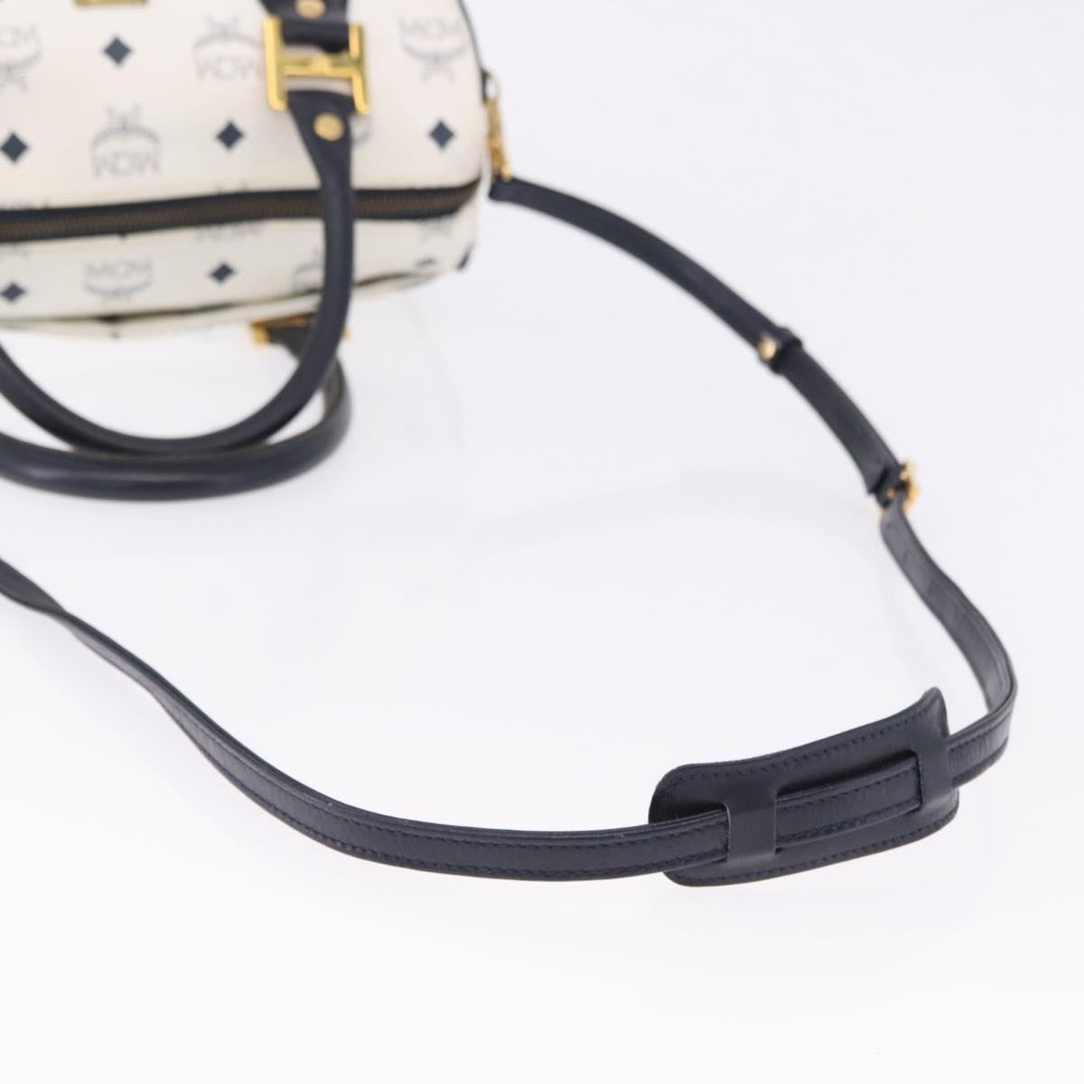 MCM Vicetos Boston Bag PVC Leather 2way White Gold Tone Auth 192878A