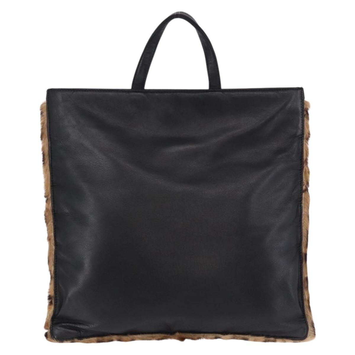 LOEWE Hand Bag Harako leather Black Leopard Auth 192879A