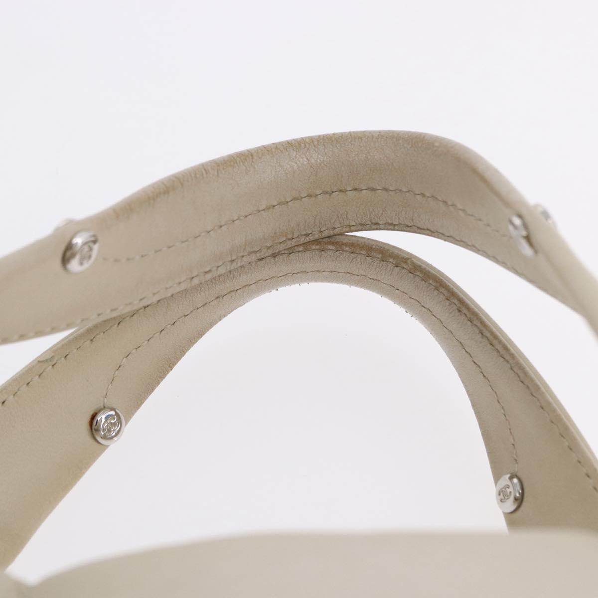 CHANEL Hand Bag Leather Ivory Silver CC Auth 192881