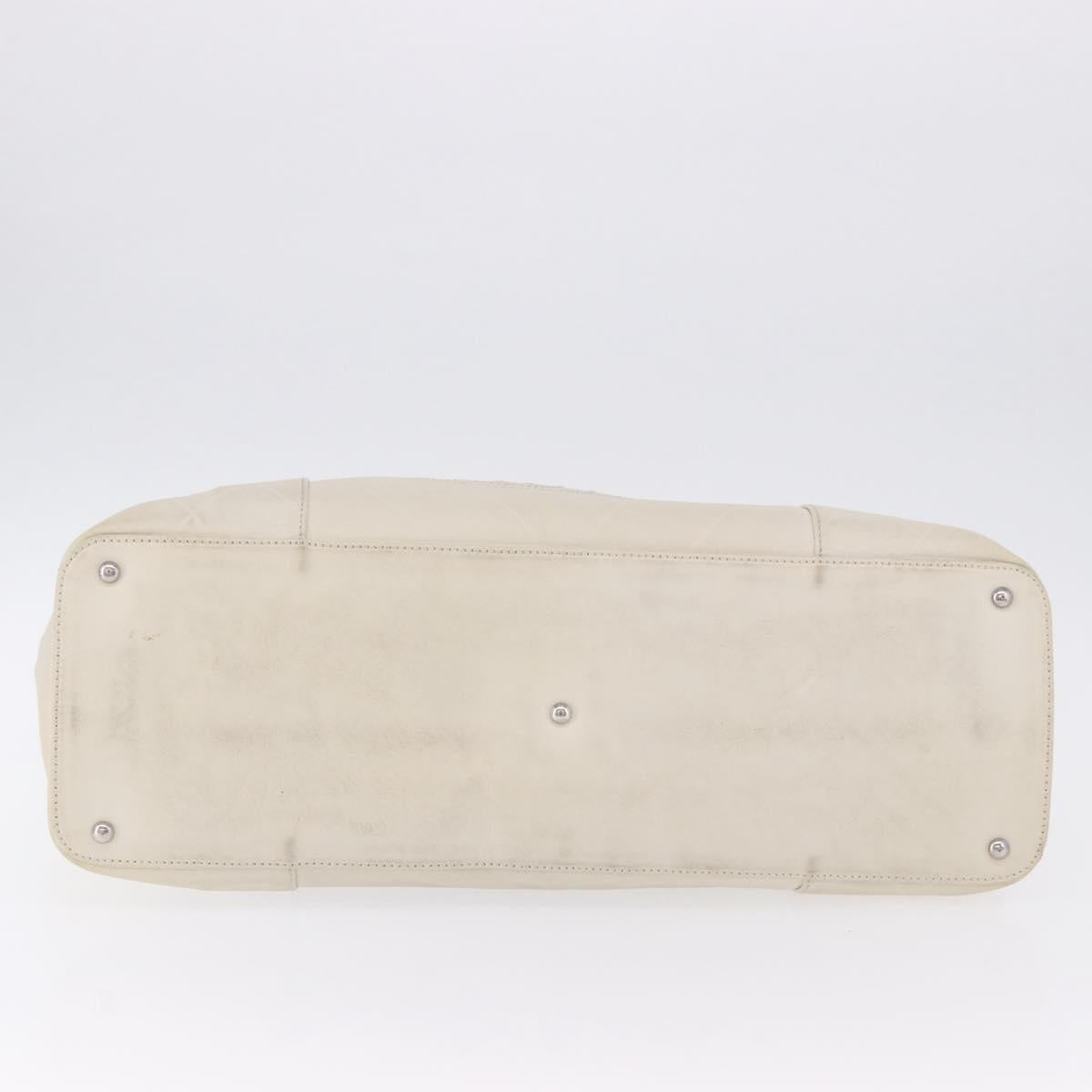 CHANEL Hand Bag Leather Ivory Silver CC Auth 192881