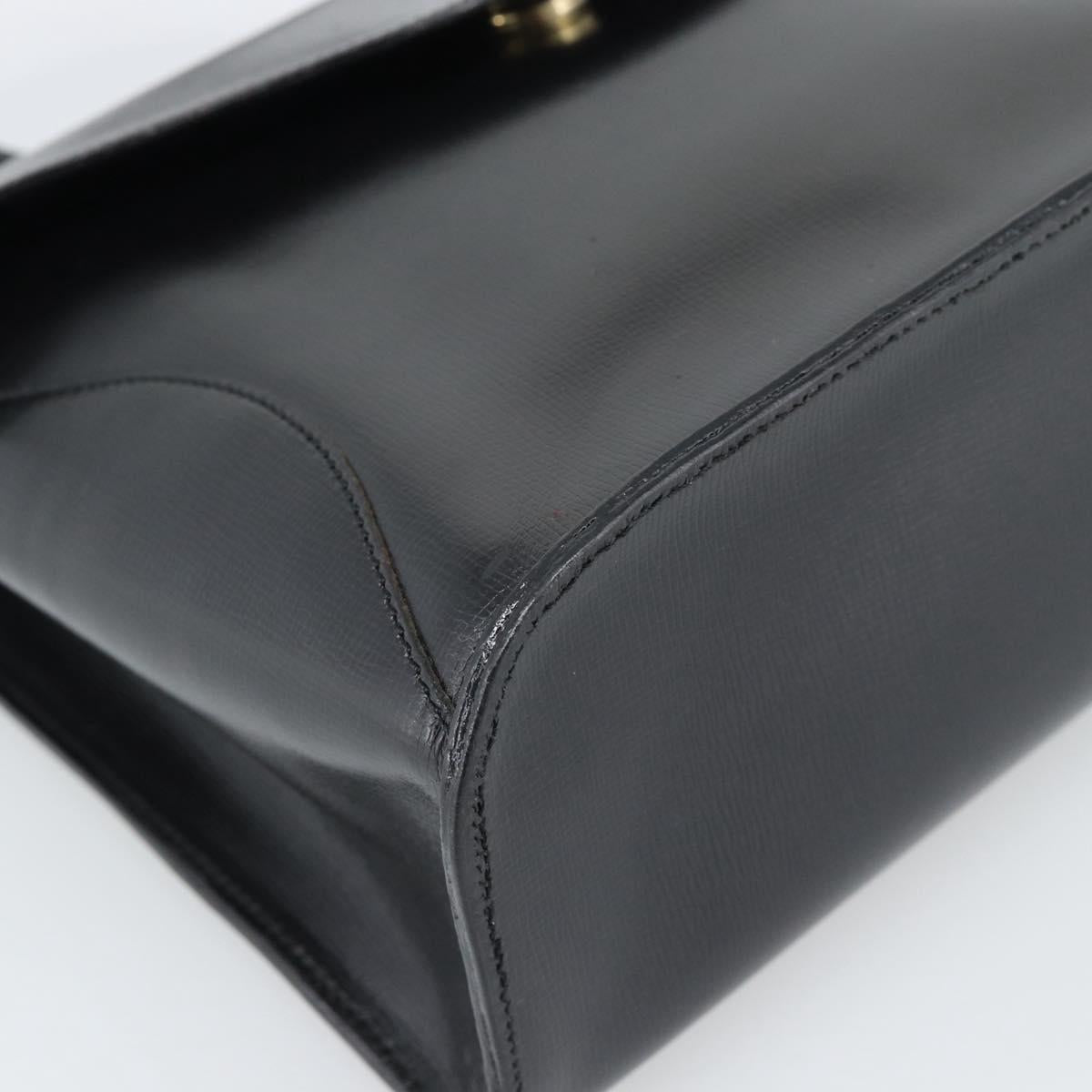 Christian Dior Hand Bag Leather Black Gold Tone Auth 192882