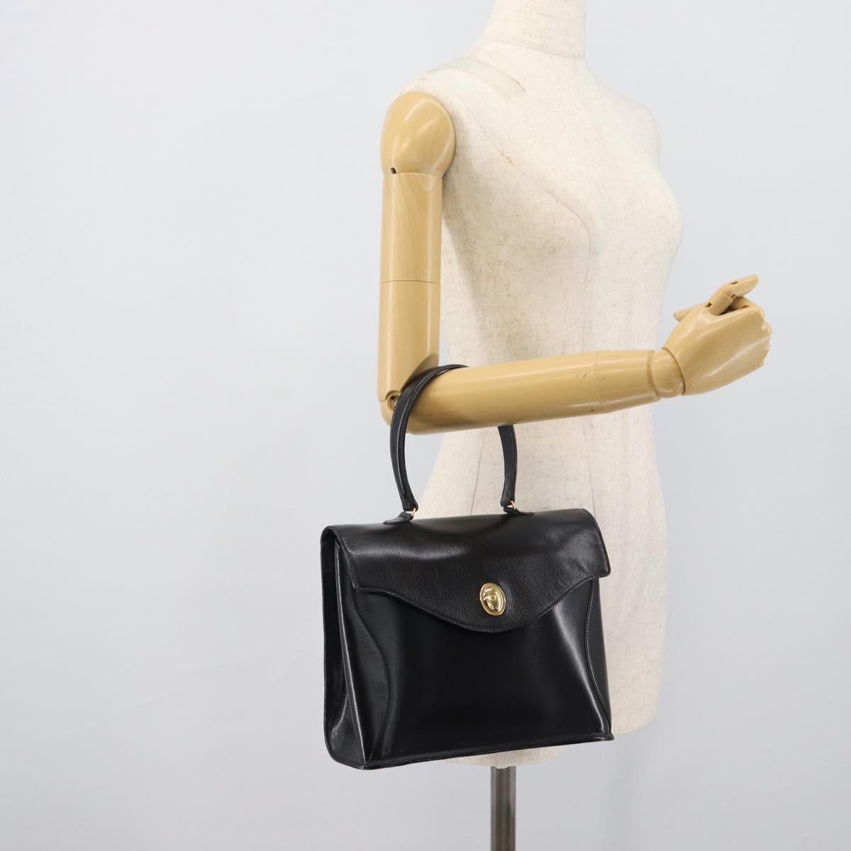 Christian Dior Hand Bag Leather Black Gold Tone Auth 192882