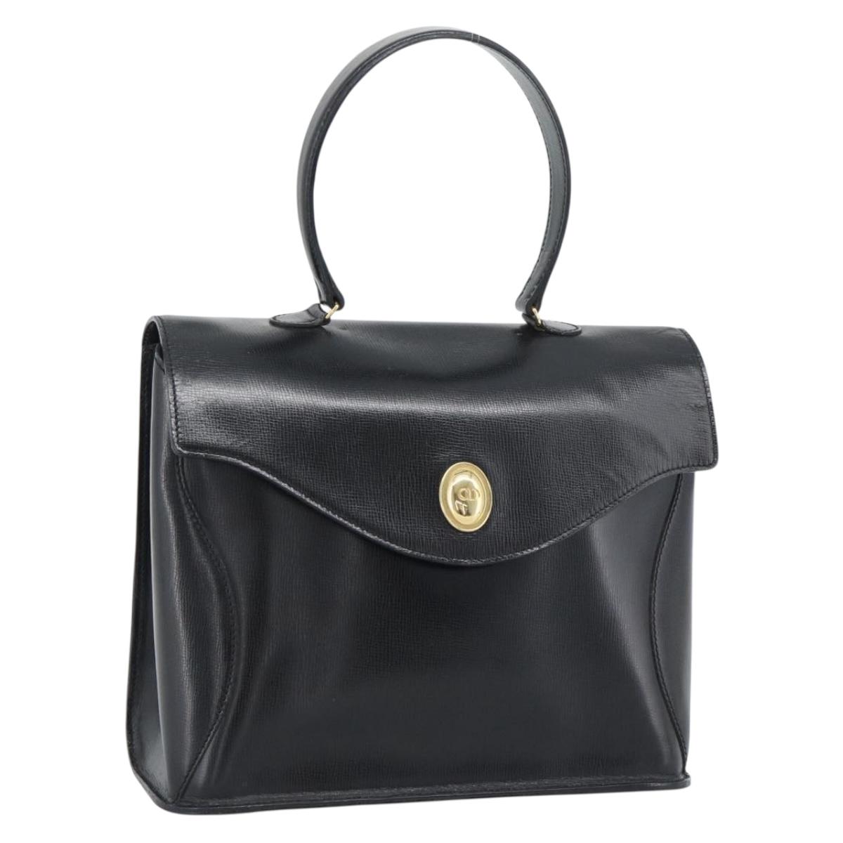 Christian Dior Hand Bag Leather Black Gold Tone Auth 192882