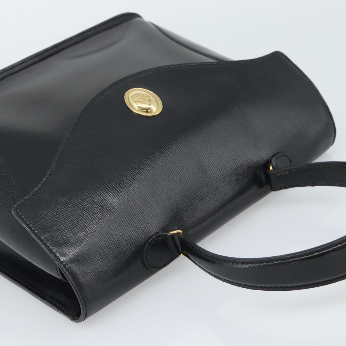 Christian Dior Hand Bag Leather Black Gold Tone Auth 192882