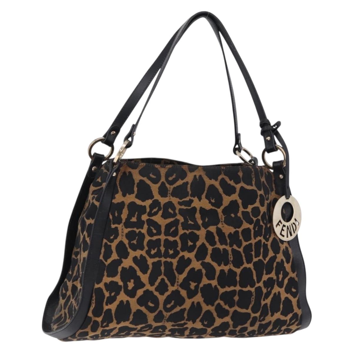 FENDI Tote Bag Canvas Brown Gold Tone Auth 192884