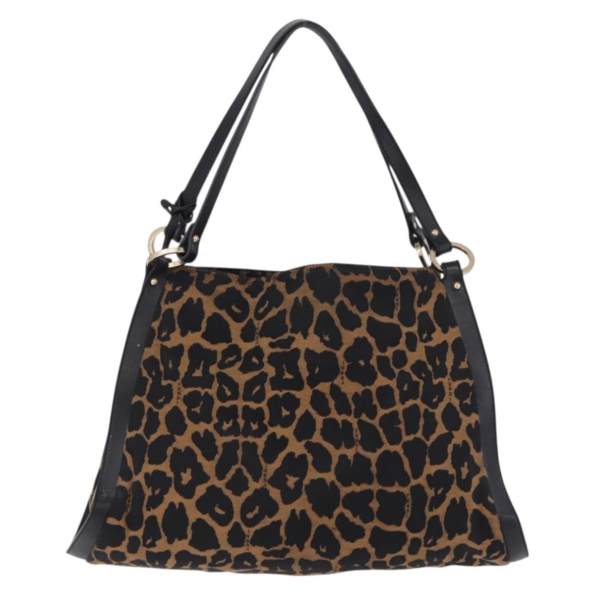 FENDI Tote Bag Canvas Brown Gold Tone Auth 192884