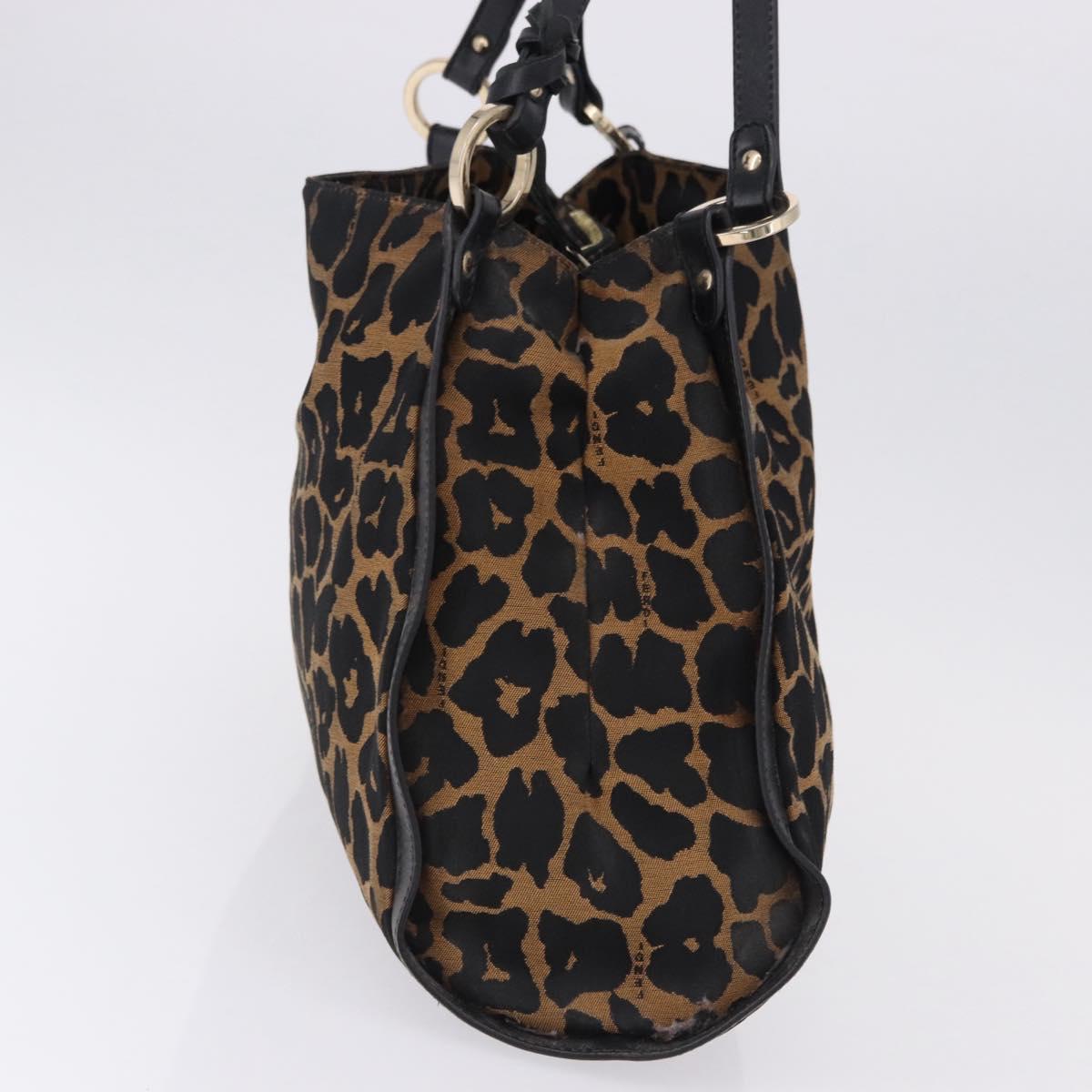 FENDI Tote Bag Canvas Brown Gold Tone Auth 192884