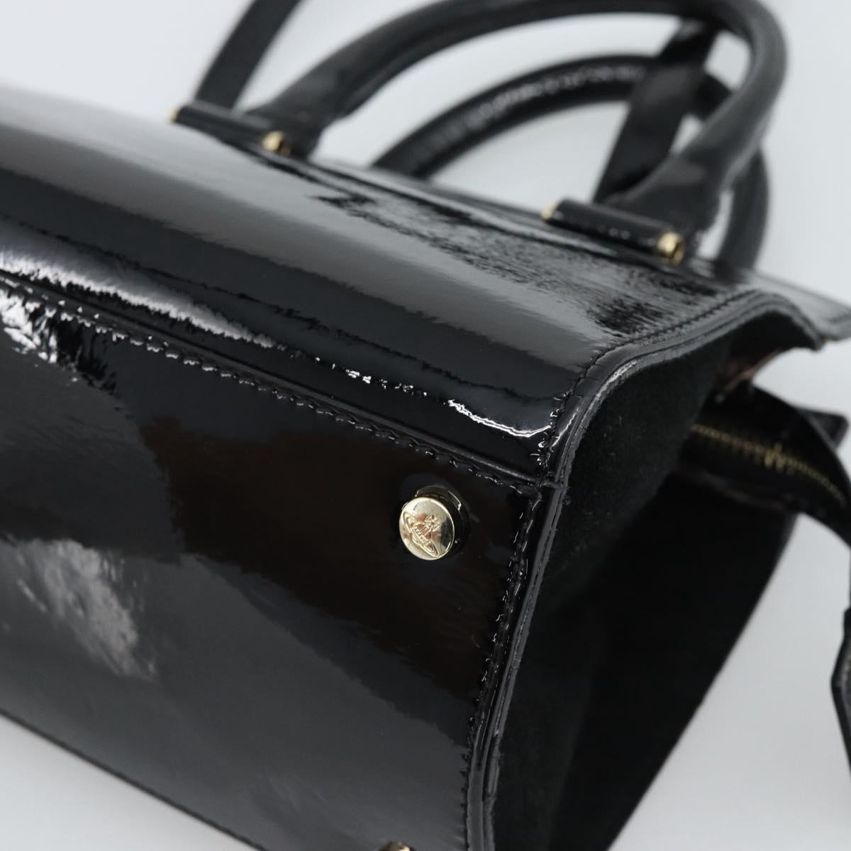 Vivienne Westwood Patent Hand Bag 2way Black Gold Tone Auth 192886A