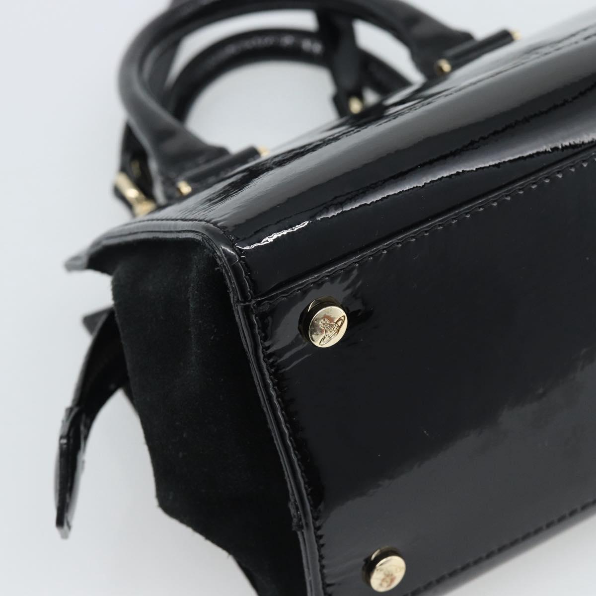 Vivienne Westwood Patent Hand Bag 2way Black Gold Tone Auth 192886A