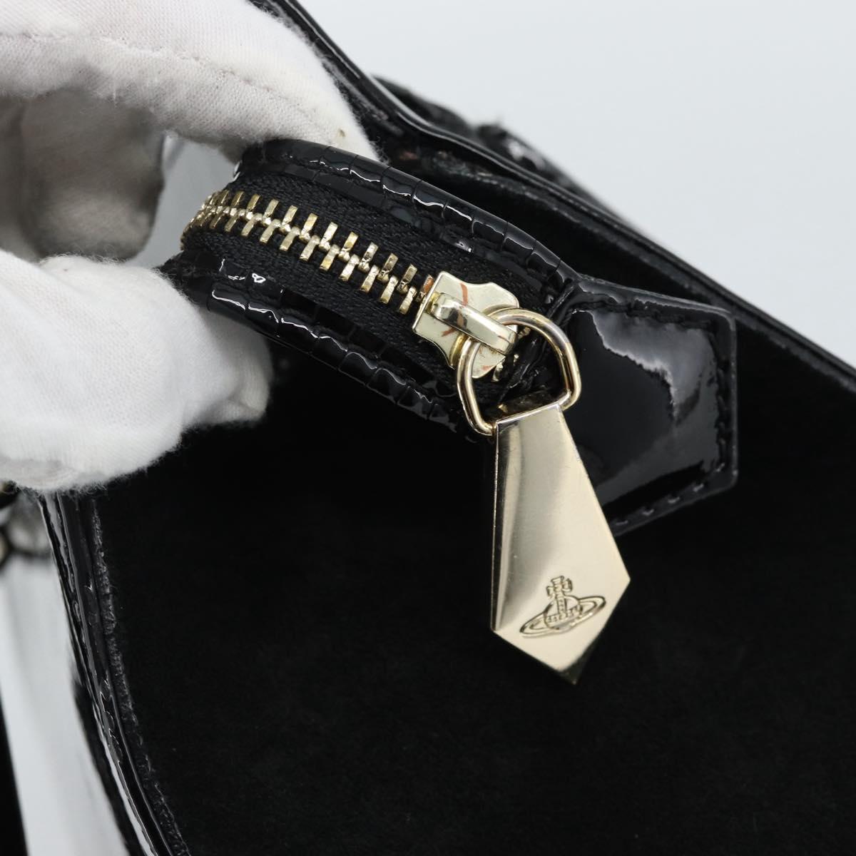 Vivienne Westwood Patent Hand Bag 2way Black Gold Tone Auth 192886A
